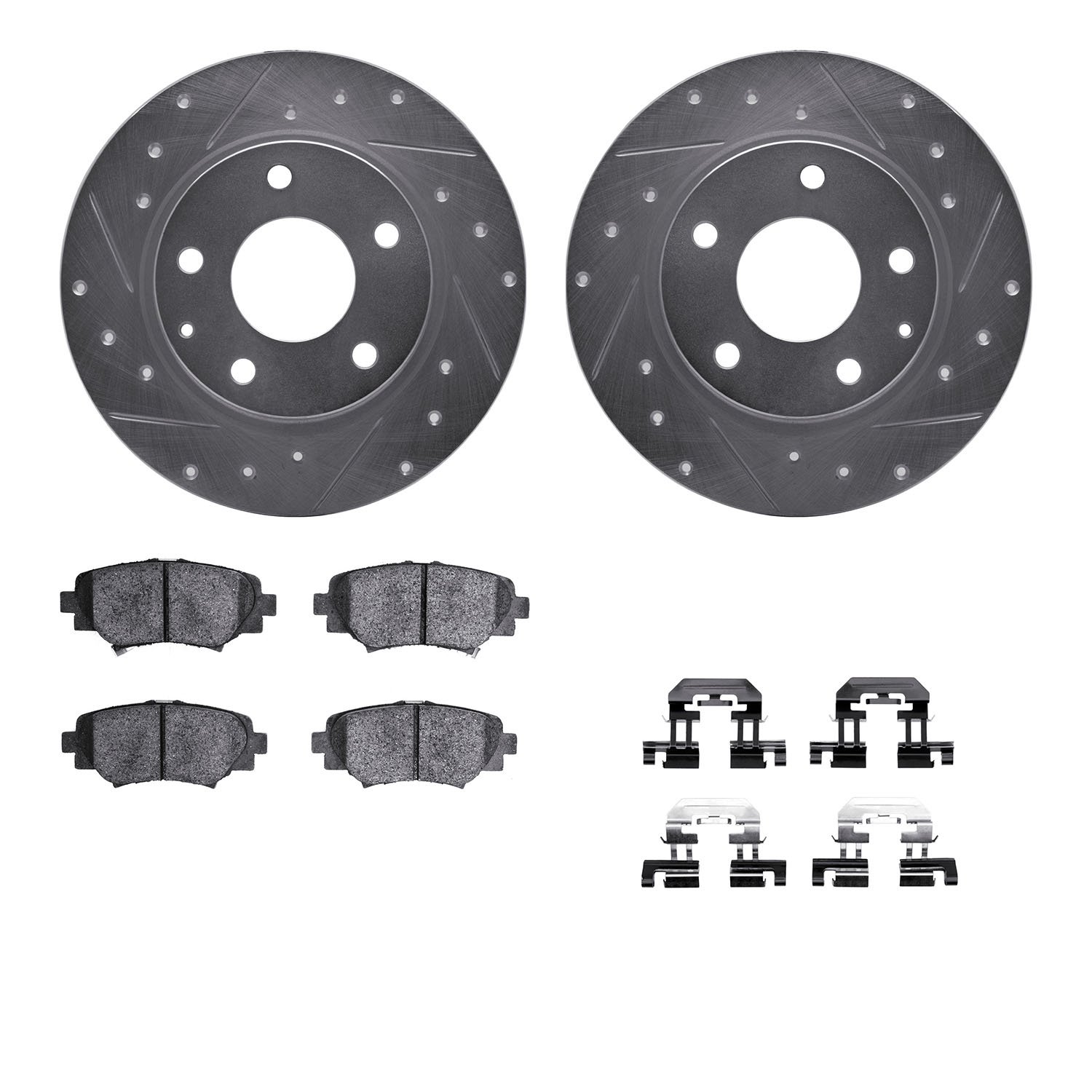 7312-80082 Drilled/Slotted Brake Rotor with 3000-Series Ceramic Brake Pads Kit & Hardware [Silver], 2014-2016 Ford/Lincoln/Mercu