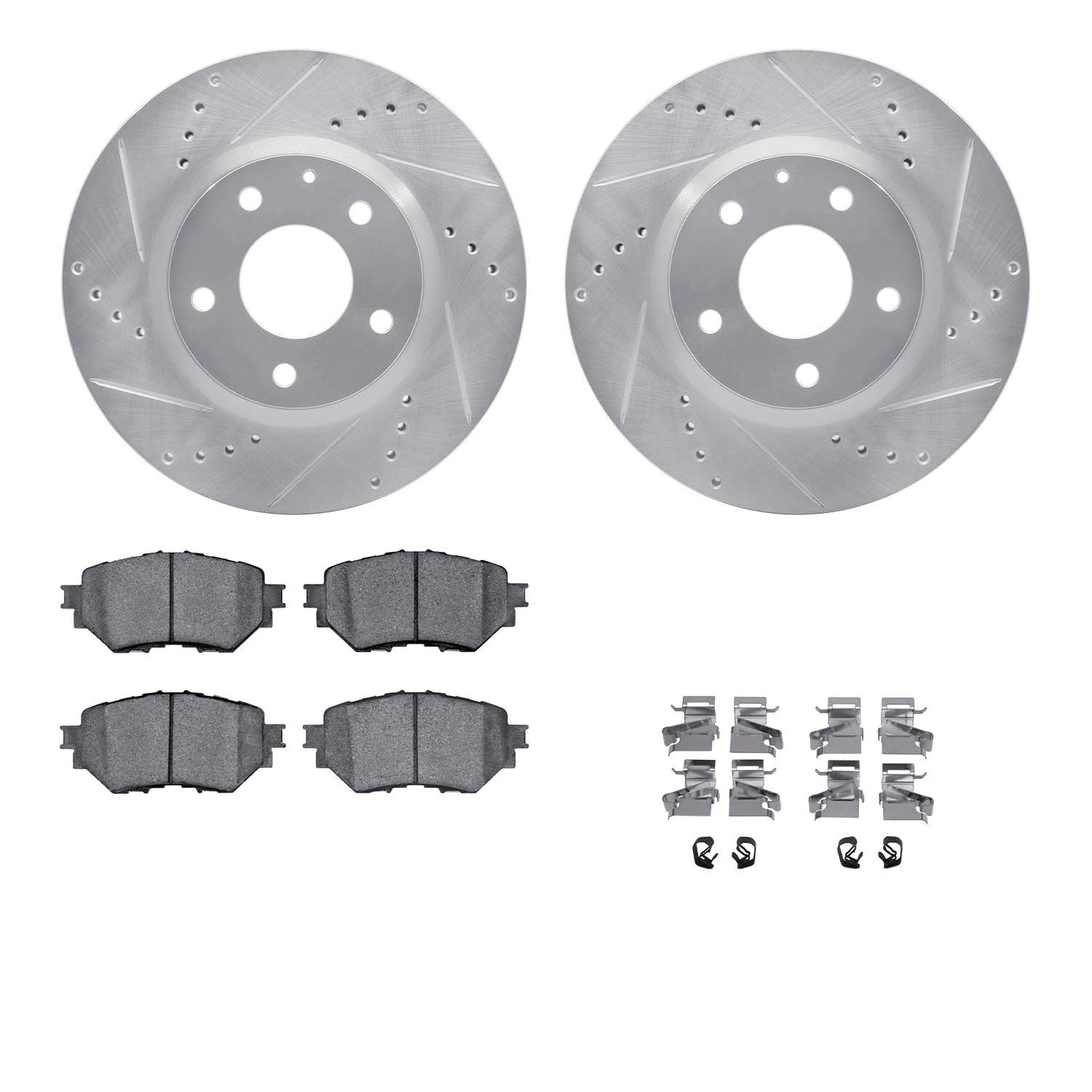 7312-80083 Drilled/Slotted Brake Rotor with 3000-Series Ceramic Brake Pads Kit & Hardware [Silver], 2017-2018 Ford/Lincoln/Mercu