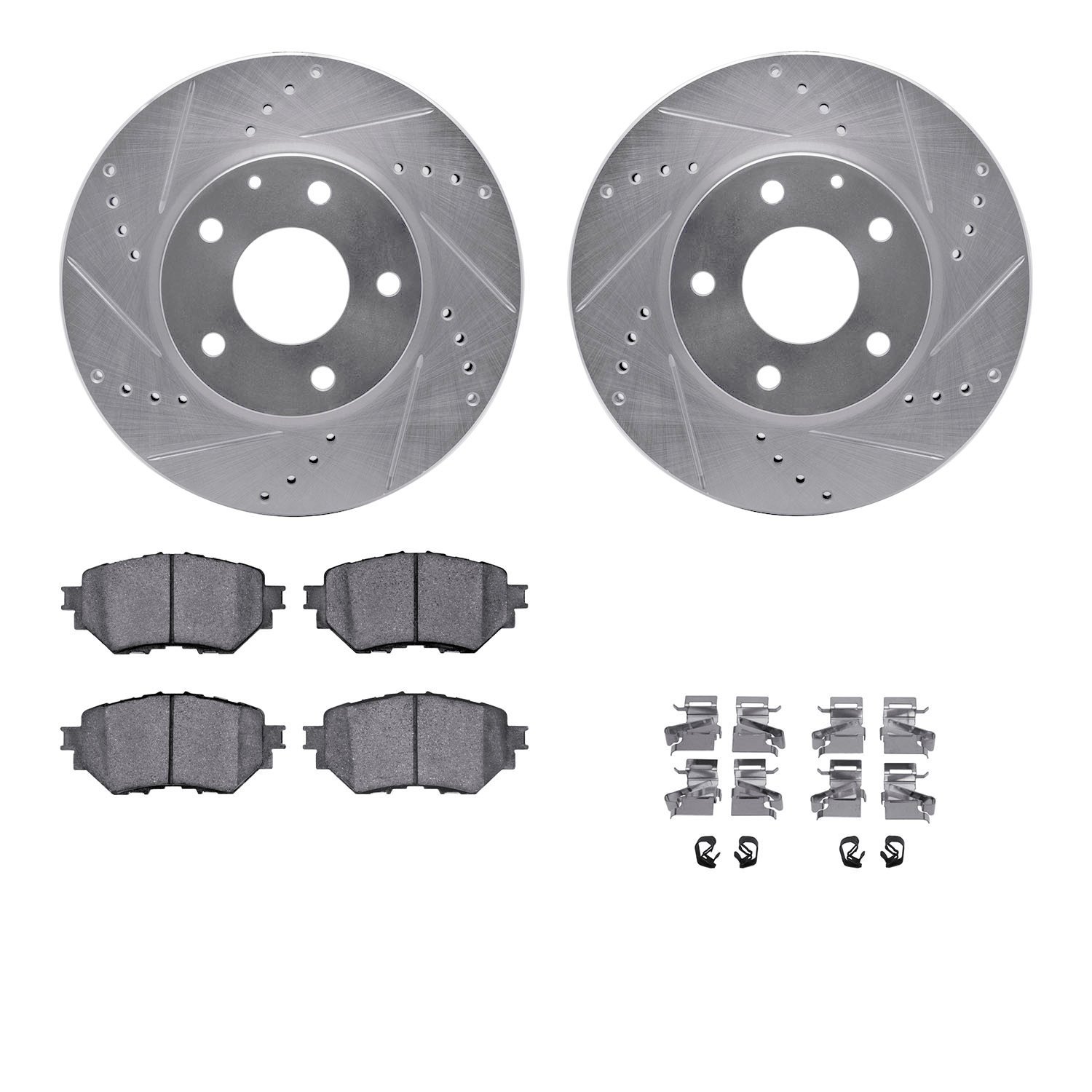 7312-80084 Drilled/Slotted Brake Rotor with 3000-Series Ceramic Brake Pads Kit & Hardware [Silver], 2014-2018 Ford/Lincoln/Mercu
