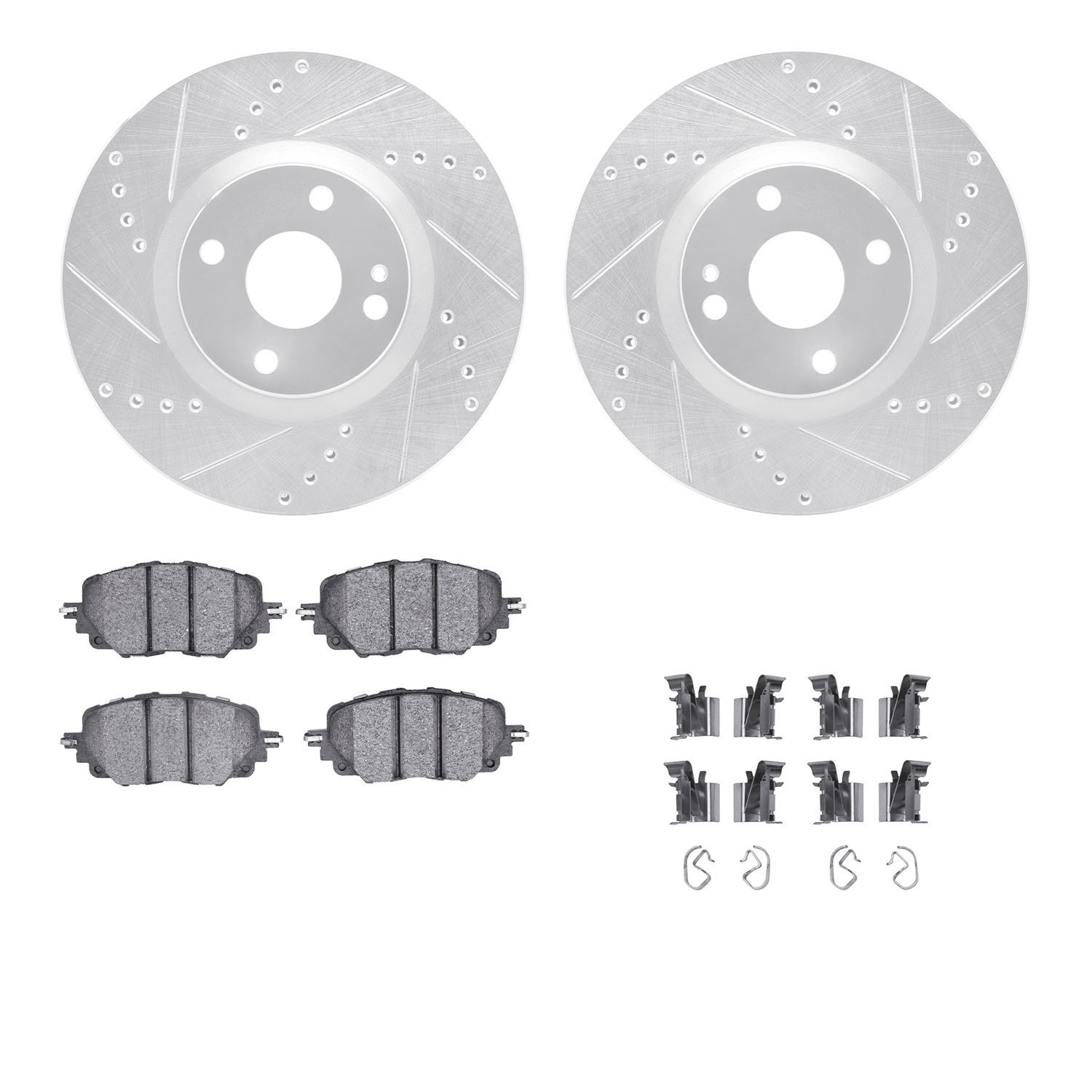 7312-80086 Drilled/Slotted Brake Rotor with 3000-Series Ceramic Brake Pads Kit & Hardware [Silver], Fits Select Multiple Makes/M
