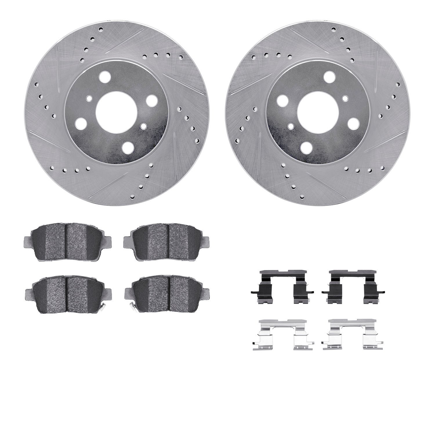 7312-91002 Drilled/Slotted Brake Rotor with 3000-Series Ceramic Brake Pads Kit & Hardware [Silver], 2004-2006 Lexus/Toyota/Scion