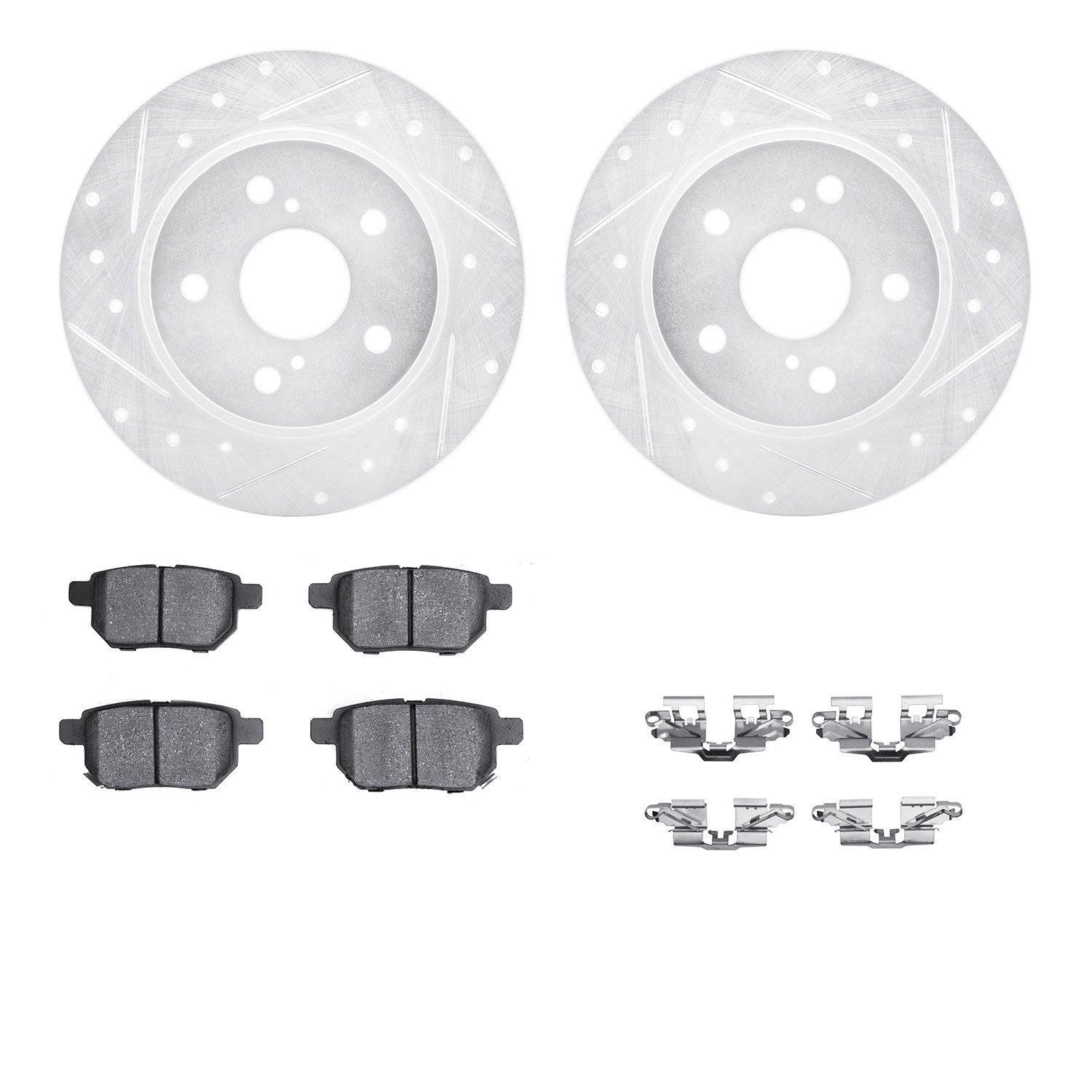 7312-91003 Drilled/Slotted Brake Rotor with 3000-Series Ceramic Brake Pads Kit & Hardware [Silver], 2011-2016 Lexus/Toyota/Scion