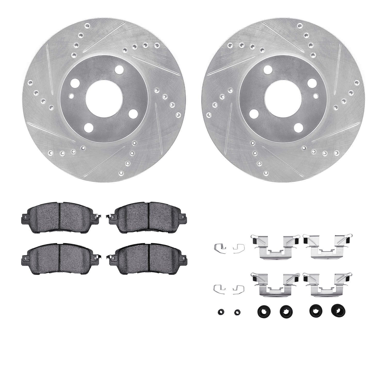 7312-91004 Drilled/Slotted Brake Rotor with 3000-Series Ceramic Brake Pads Kit & Hardware [Silver], 2016-2020 Multiple Makes/Mod