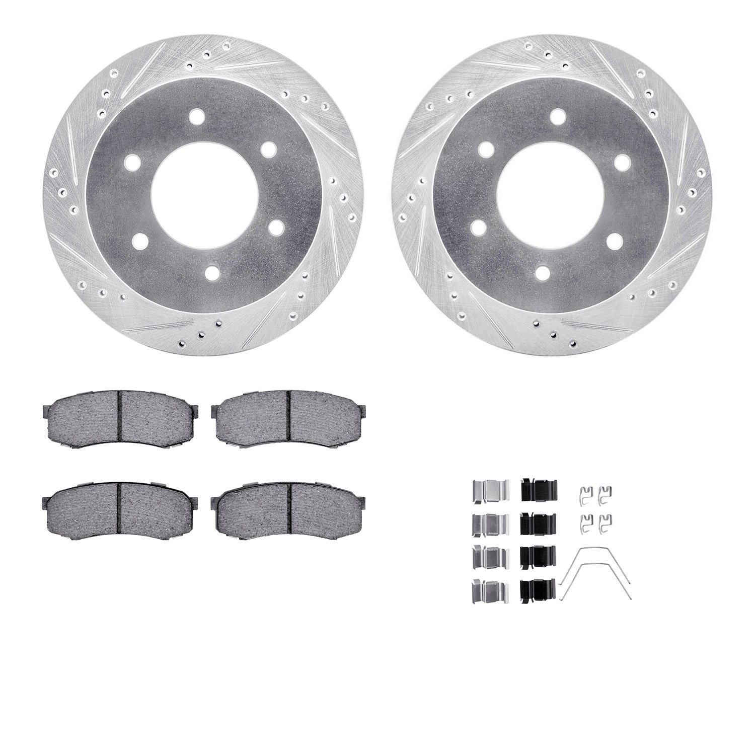 7312-92001 Drilled/Slotted Brake Rotor with 3000-Series Ceramic Brake Pads Kit & Hardware [Silver], 2015-2017 Mitsubishi, Positi