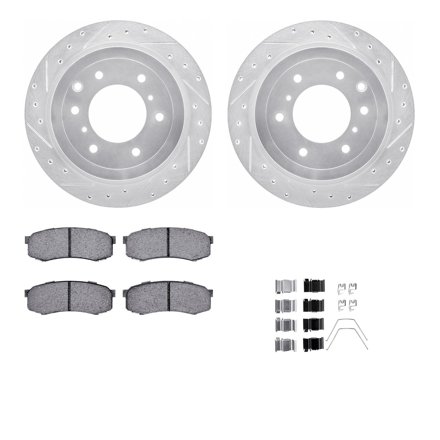 7312-92002 Drilled/Slotted Brake Rotor with 3000-Series Ceramic Brake Pads Kit & Hardware [Silver], 2008-2014 Mitsubishi, Positi