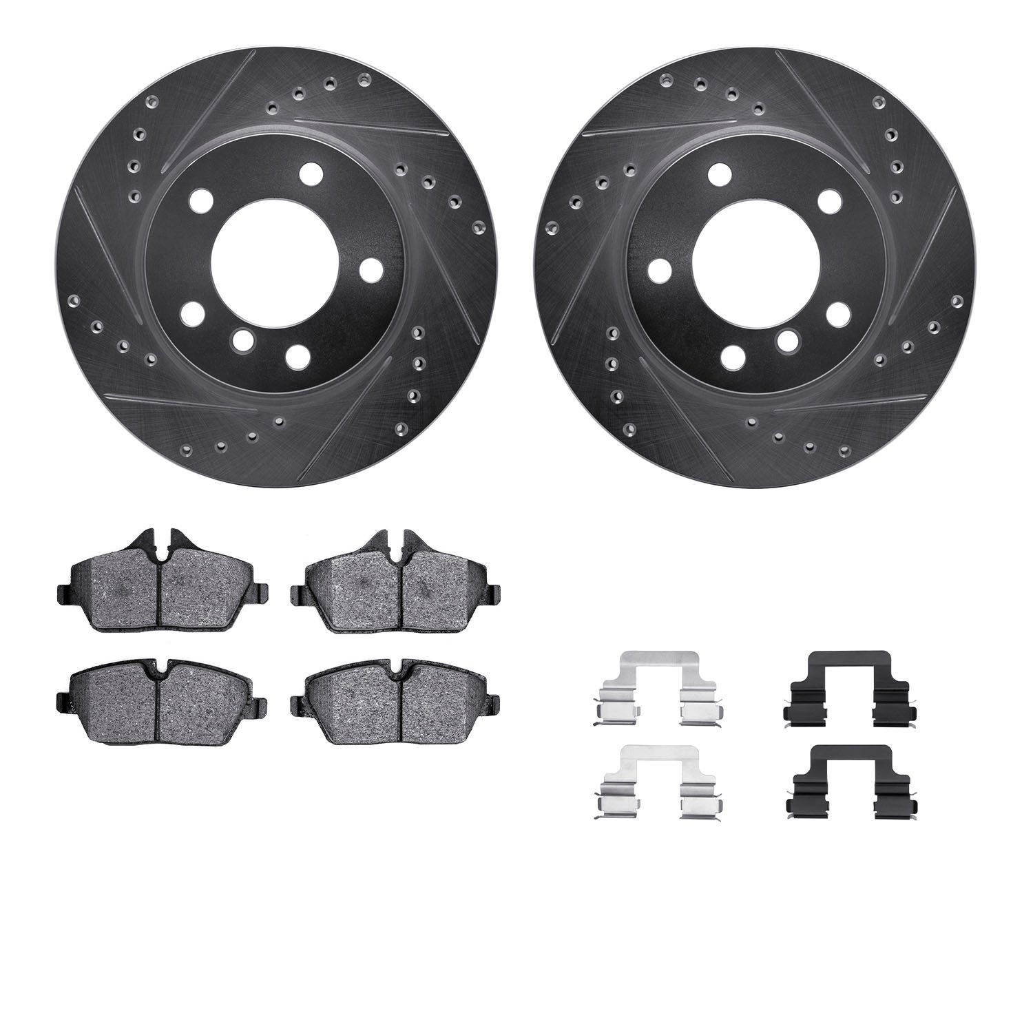 7312-92011 Drilled/Slotted Brake Rotor with 3000-Series Ceramic Brake Pads Kit & Hardware [Silver], 2006-2007 BMW, Position: Fro