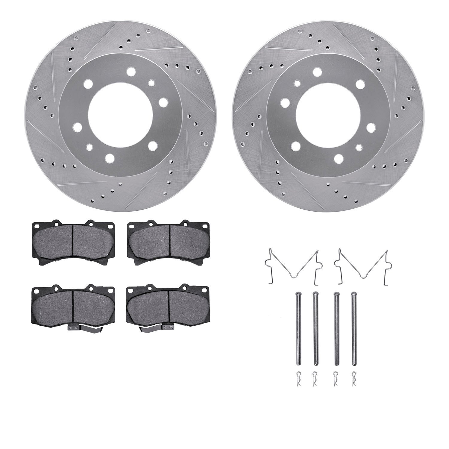 7312-93001 Drilled/Slotted Brake Rotor with 3000-Series Ceramic Brake Pads Kit & Hardware [Silver], 2006-2010 GM, Position: Fron