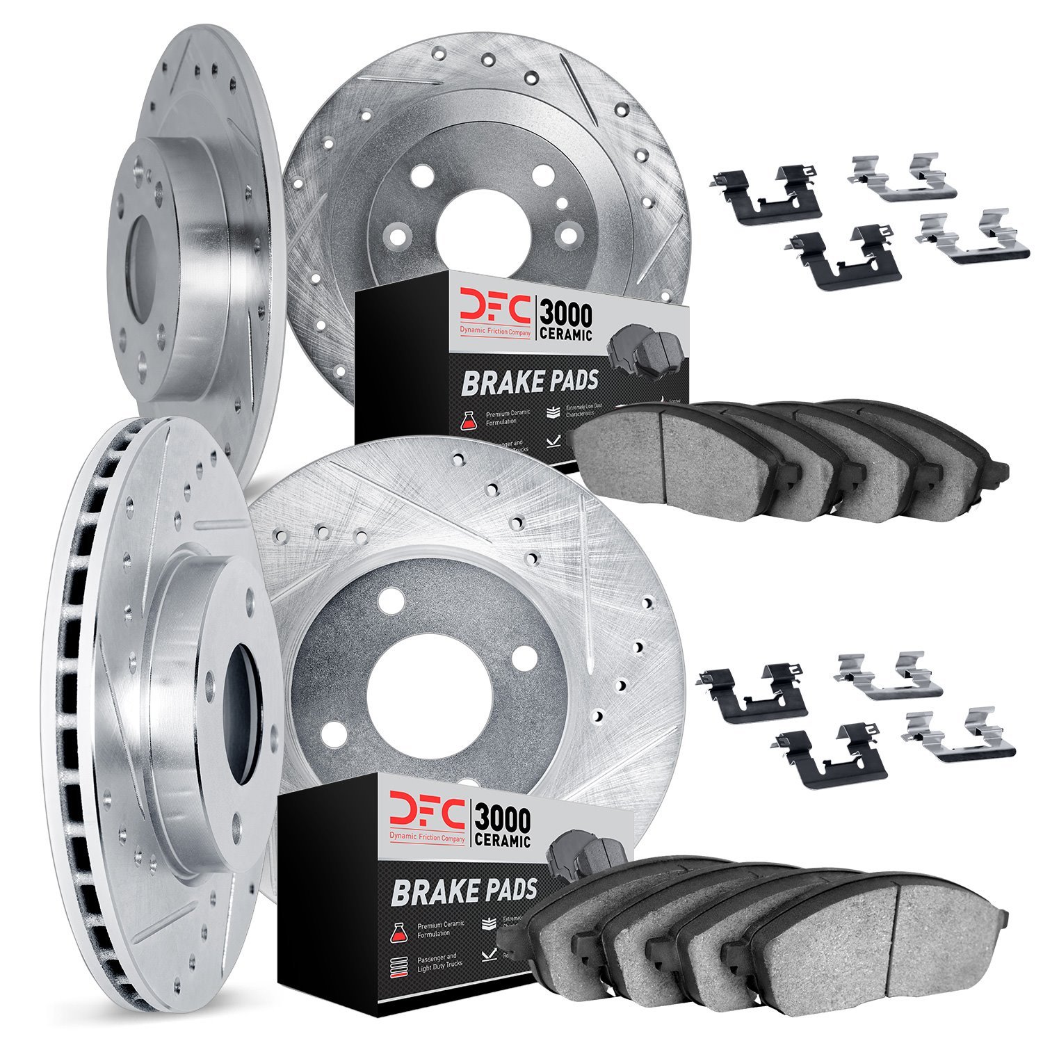 7314-01002 Drilled/Slotted Brake Rotor with 3000-Series Ceramic Brake Pads Kit & Hardware [Silver], 2006-2009 GM, Position: Fron