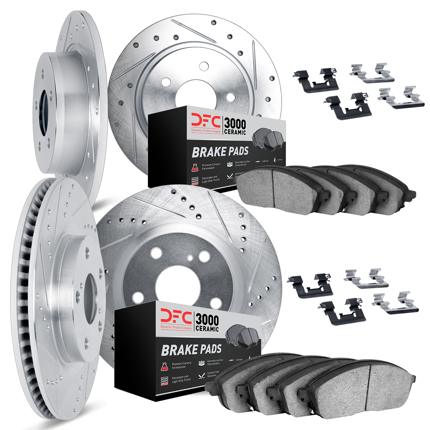 7314-03047 Drilled/Slotted Brake Rotor with 3000-Series Ceramic Brake Pads Kit & Hardware [Silver], 2014-2016 Kia/Hyundai/Genesi