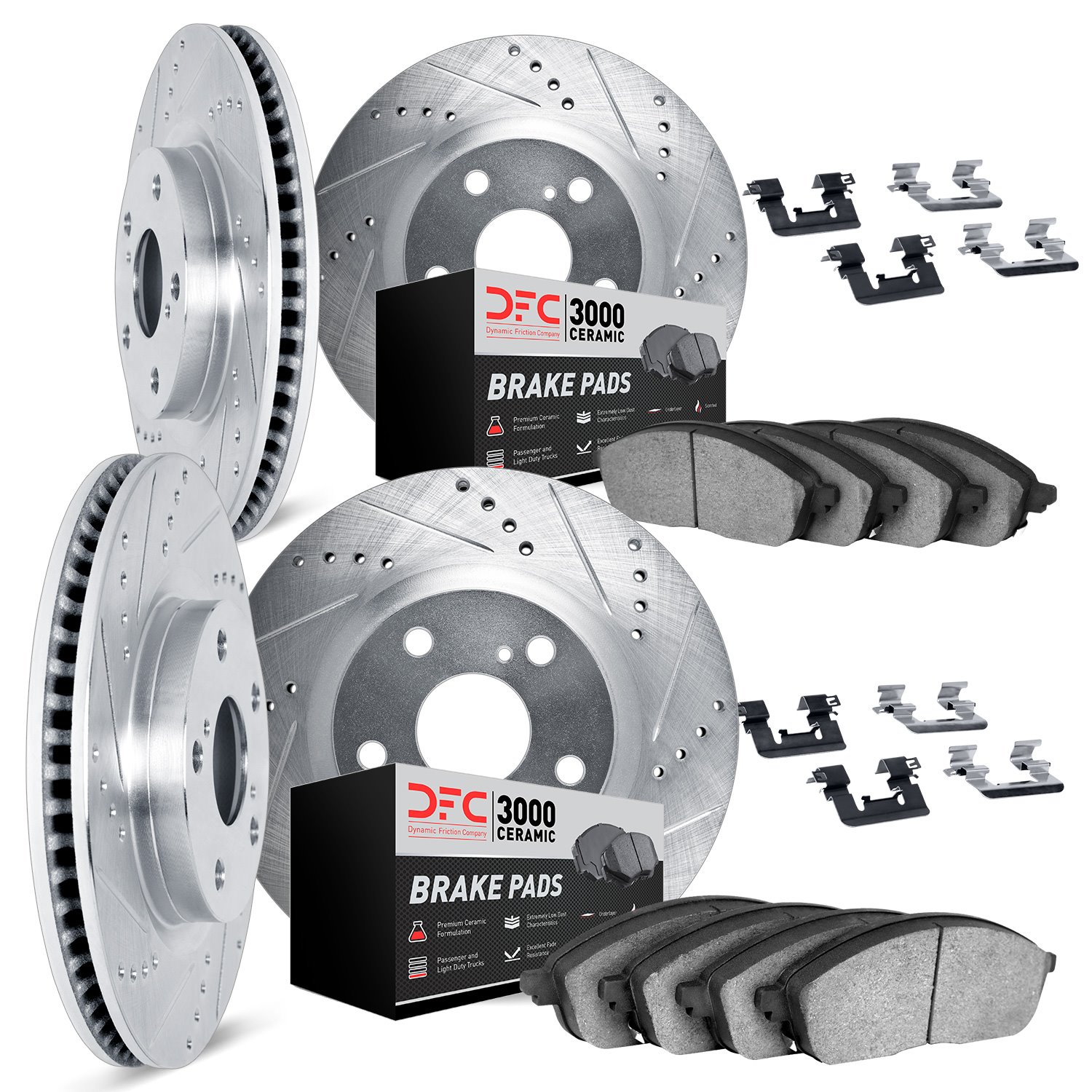 7314-03066 Drilled/Slotted Brake Rotor with 3000-Series Ceramic Brake Pads Kit & Hardware [Silver], 2018-2020 Kia/Hyundai/Genesi