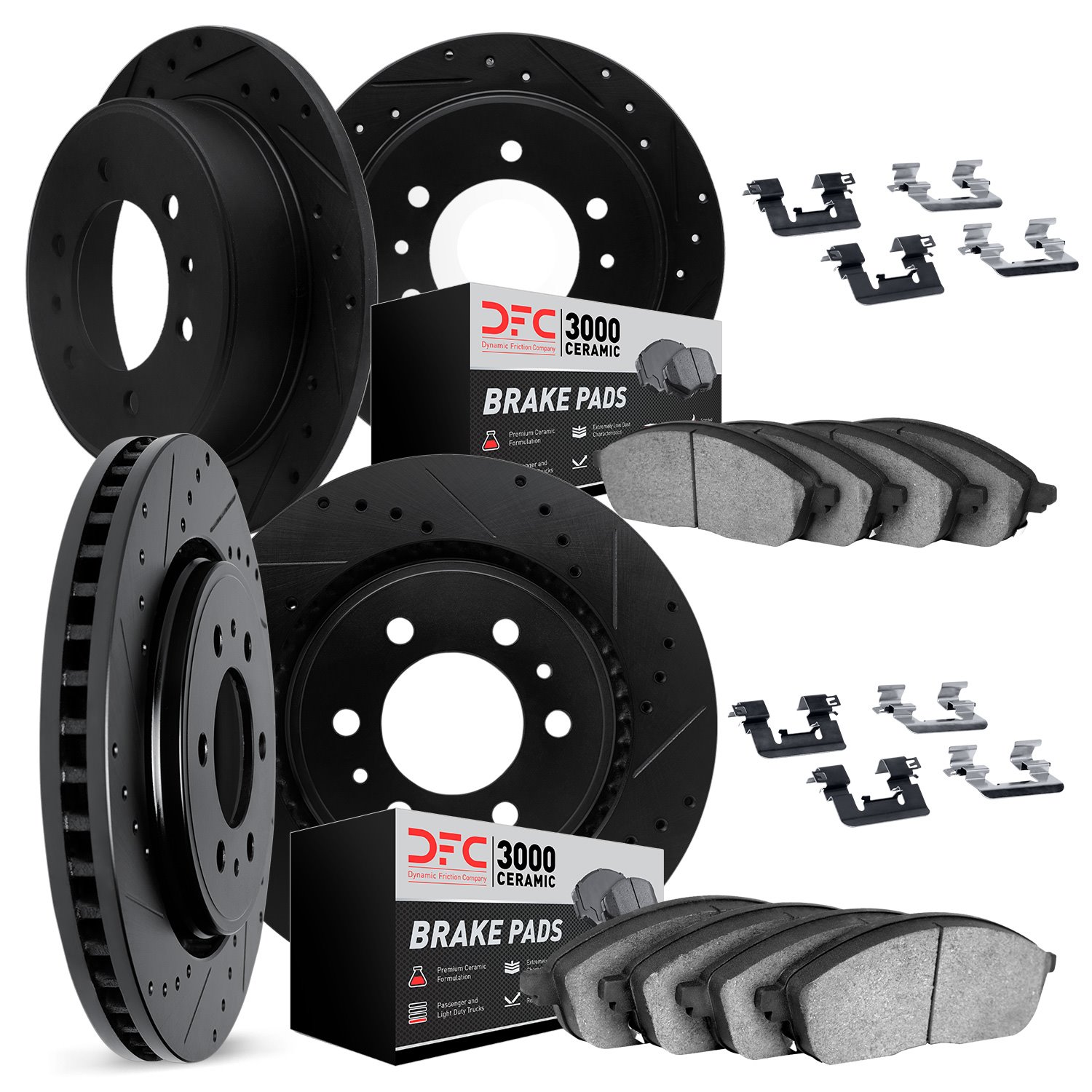 7314-40024 Drilled/Slotted Brake Rotor with 3000-Series Ceramic Brake Pads Kit & Hardware [Silver], 2003-2004 Mopar, Position: F