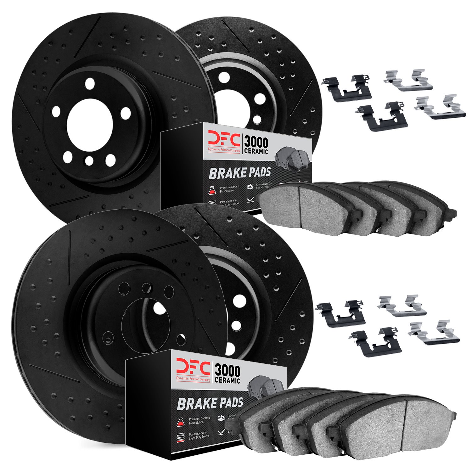7314-45013 Dimpled & Slotted Brake Rotors with 3000-Series Ceramic Brake Pads Kit & Hardware [Silver], 2009-2009 GM, Position: F