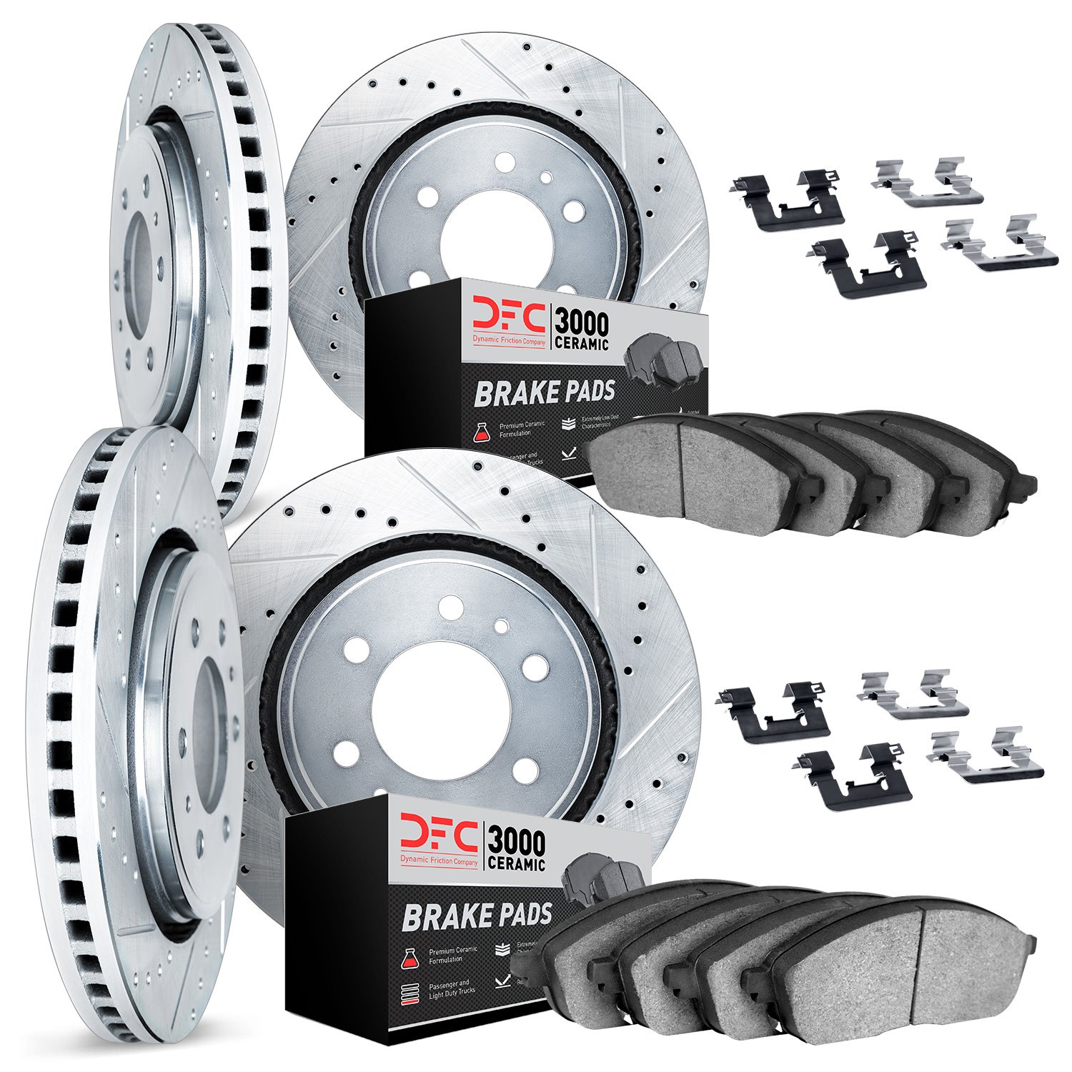 7314-46028 Drilled/Slotted Brake Rotor with 3000-Series Ceramic Brake Pads Kit & Hardware [Silver], 2004-2011 GM, Position: Fron
