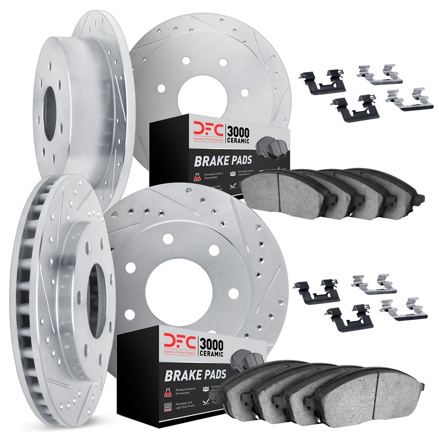 7314-54032 Drilled/Slotted Brake Rotor with 3000-Series Ceramic Brake Pads Kit & Hardware [Silver], 1997-2004 Ford/Lincoln/Mercu