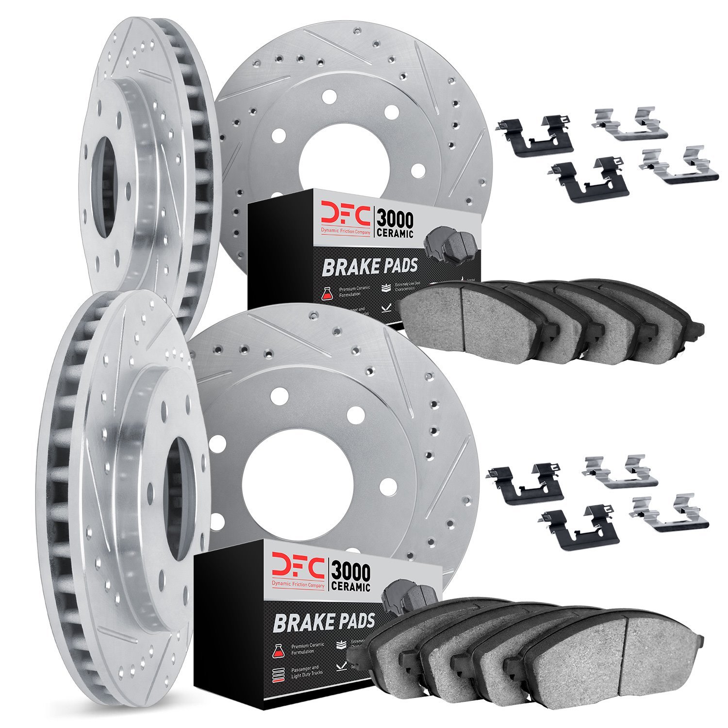 7314-54066 Drilled/Slotted Brake Rotor with 3000-Series Ceramic Brake Pads Kit & Hardware [Silver], 2004-2008 Ford/Lincoln/Mercu