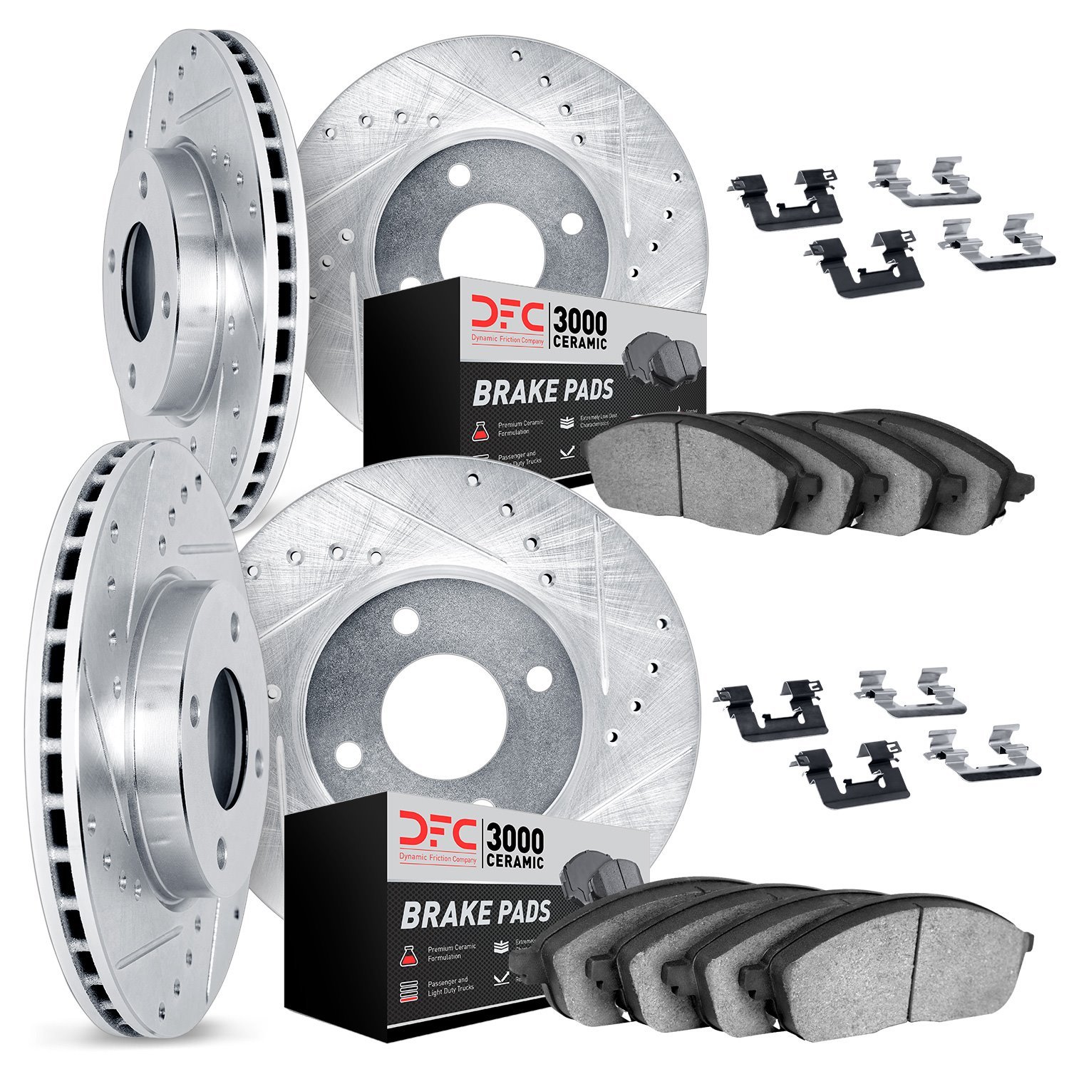 7314-56009 Drilled/Slotted Brake Rotor with 3000-Series Ceramic Brake Pads Kit & Hardware [Silver], 1995-2000 Ford/Lincoln/Mercu