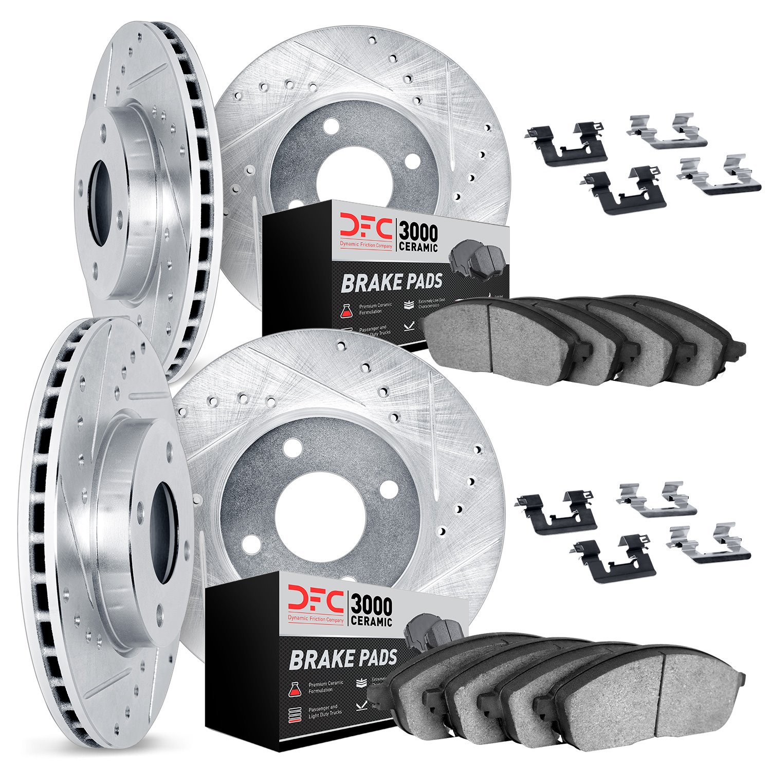 7314-76003 Drilled/Slotted Brake Rotor with 3000-Series Ceramic Brake Pads Kit & Hardware [Silver], 1985-1987 Lexus/Toyota/Scion