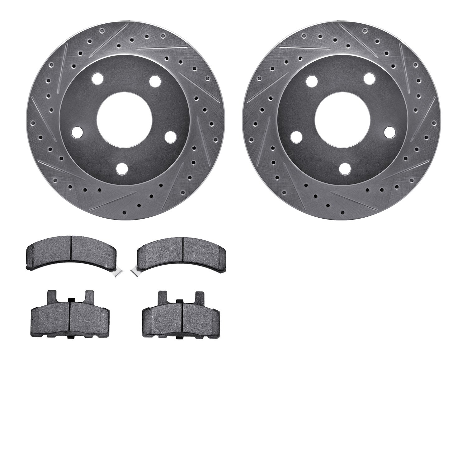 7402-40004 Drilled/Slotted Brake Rotors with Ultimate-Duty Brake Pads Kit [Silver], 1994-1999 Mopar, Position: Front