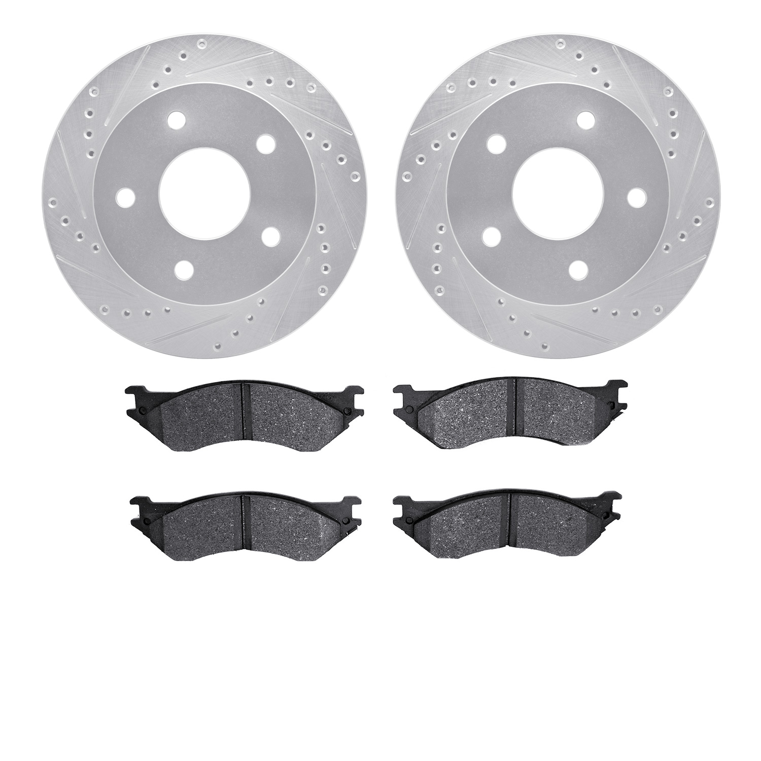 7402-40007 Drilled/Slotted Brake Rotors with Ultimate-Duty Brake Pads Kit [Silver], 2000-2001 Mopar, Position: Front
