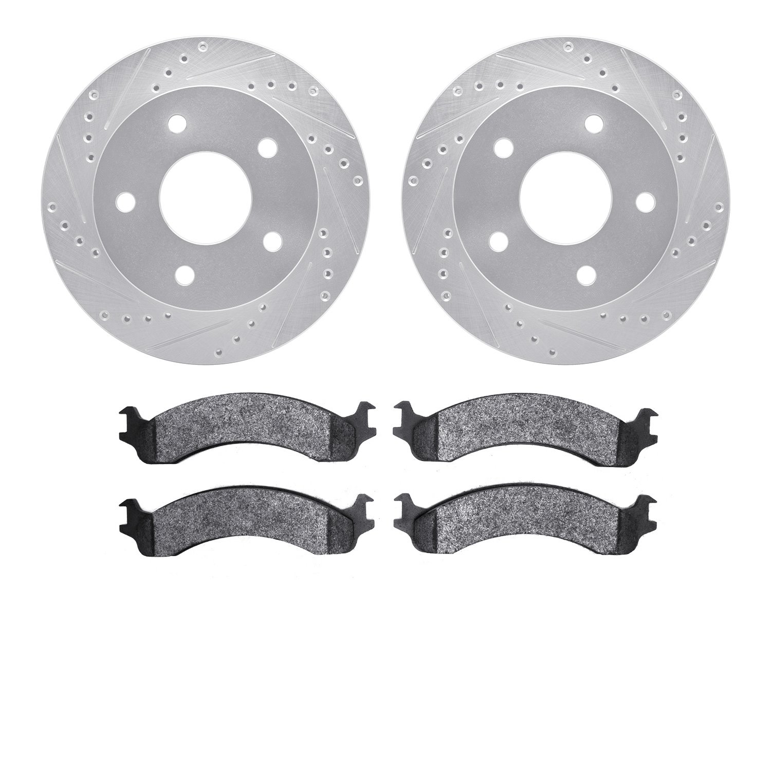 7402-40008 Drilled/Slotted Brake Rotors with Ultimate-Duty Brake Pads Kit [Silver], 2000-2001 Mopar, Position: Front