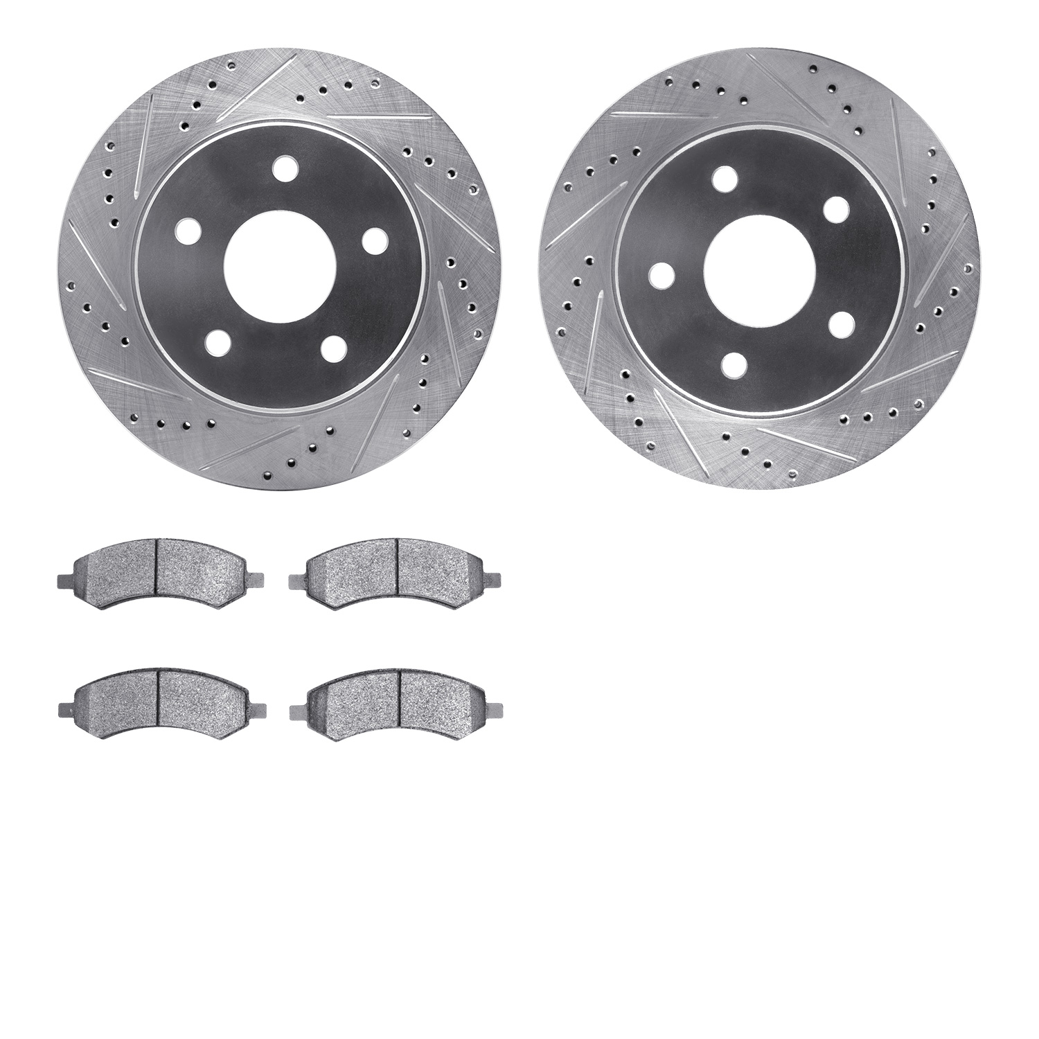 7402-40011 Drilled/Slotted Brake Rotors with Ultimate-Duty Brake Pads Kit [Silver], 2006-2018 Mopar, Position: Front