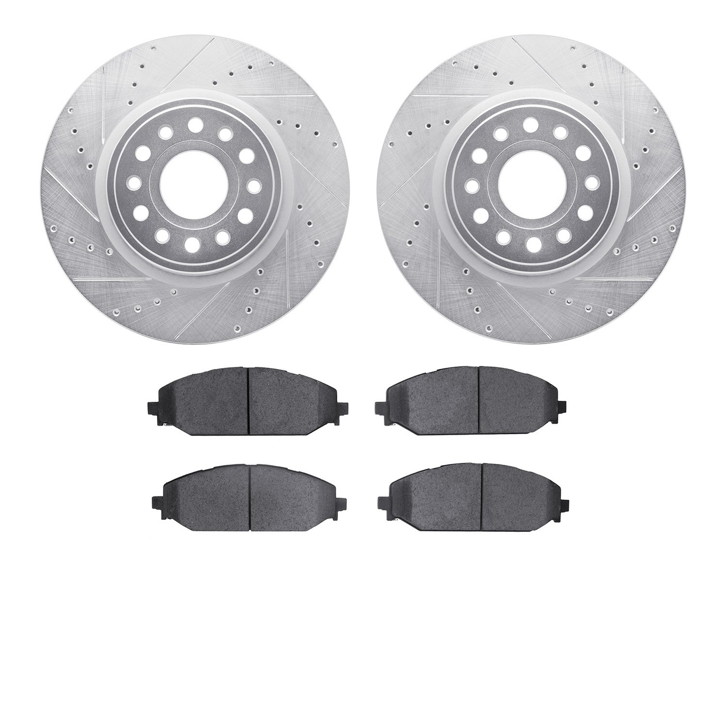 7402-40026 Drilled/Slotted Brake Rotors with Ultimate-Duty Brake Pads Kit [Silver], Fits Select Mopar, Position: Front