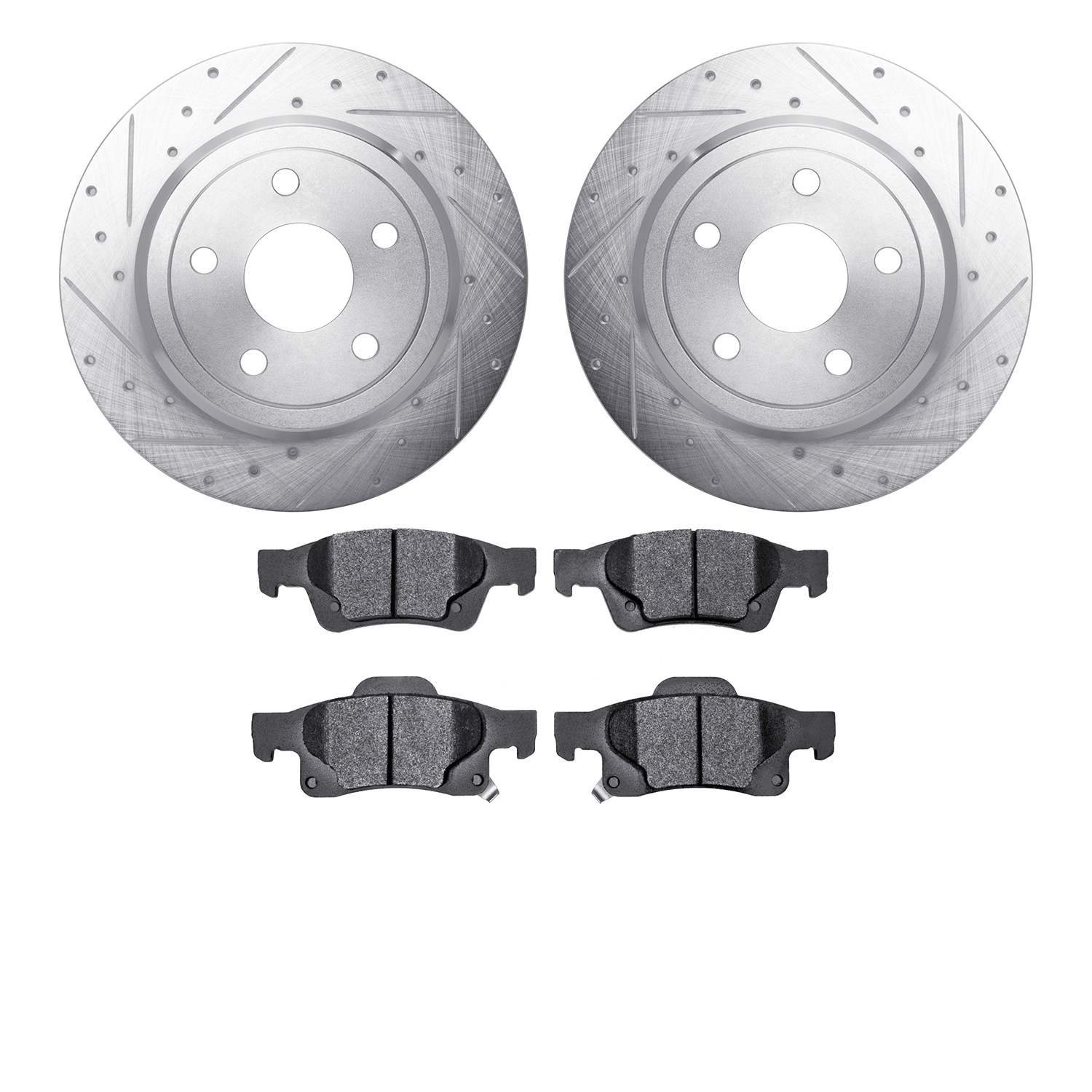7402-42005 Drilled/Slotted Brake Rotors with Ultimate-Duty Brake Pads Kit [Silver], Fits Select Mopar, Position: Rear