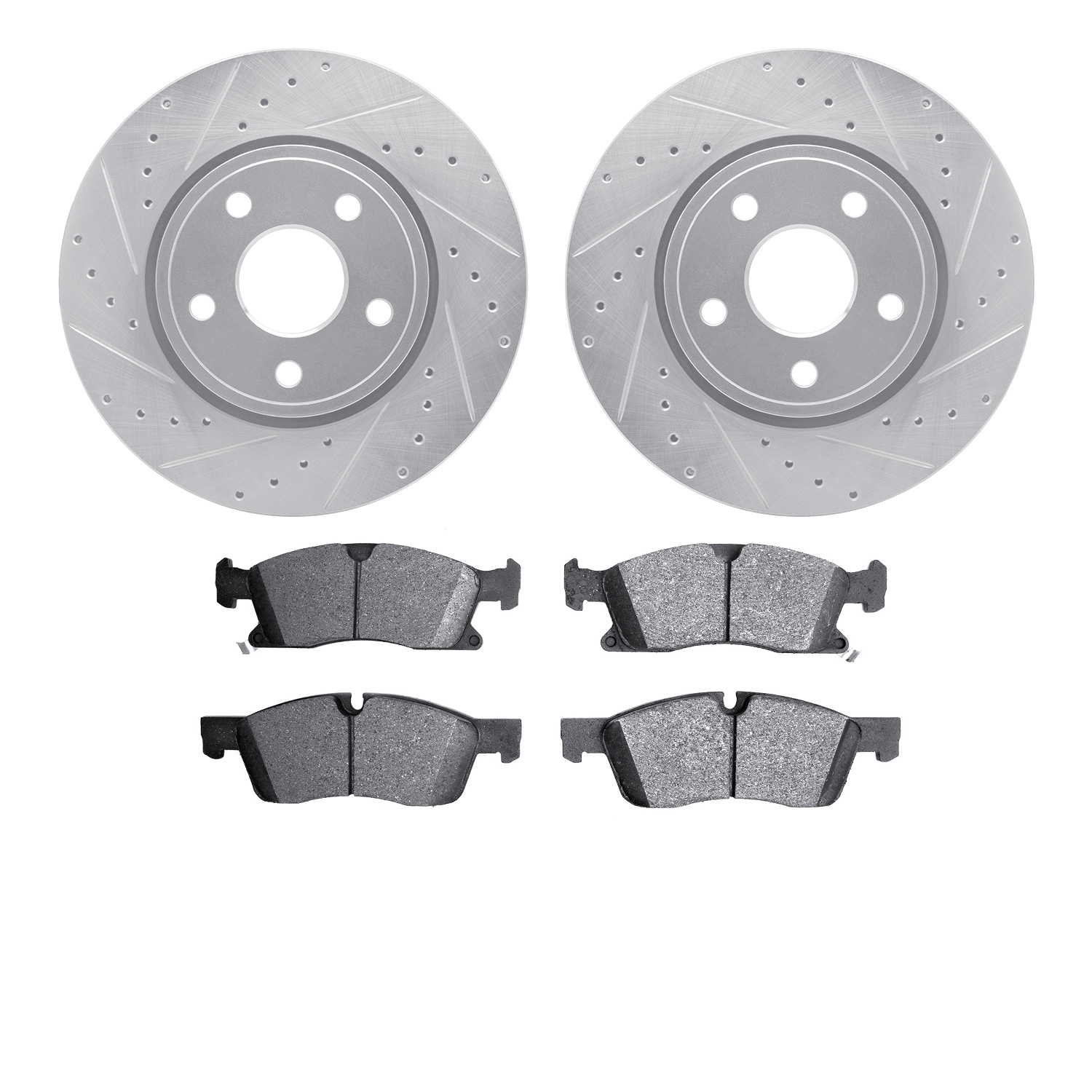 7402-42006 Drilled/Slotted Brake Rotors with Ultimate-Duty Brake Pads Kit [Silver], Fits Select Mopar, Position: Front