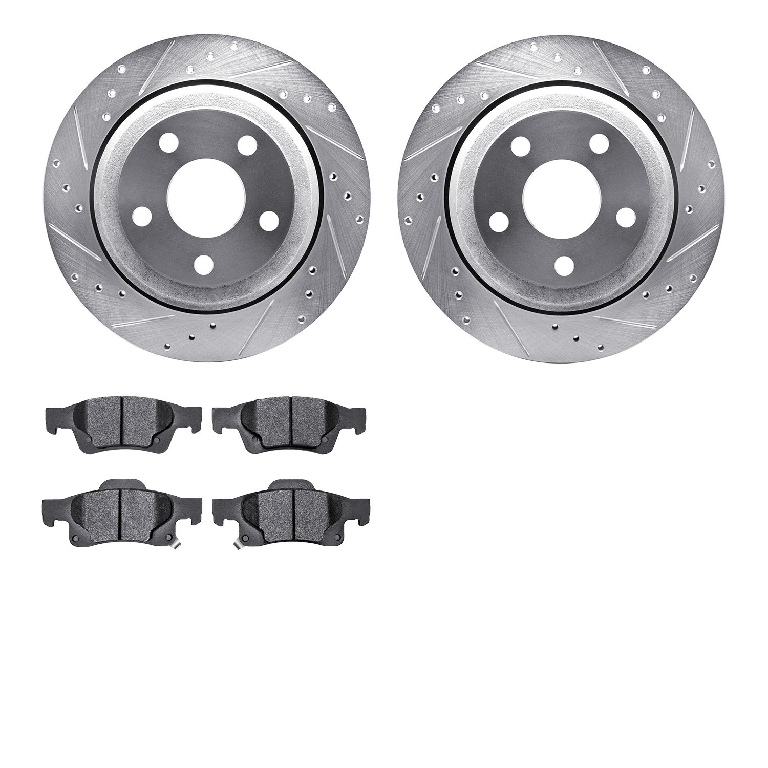 7402-42007 Drilled/Slotted Brake Rotors with Ultimate-Duty Brake Pads Kit [Silver], Fits Select Mopar, Position: Rear