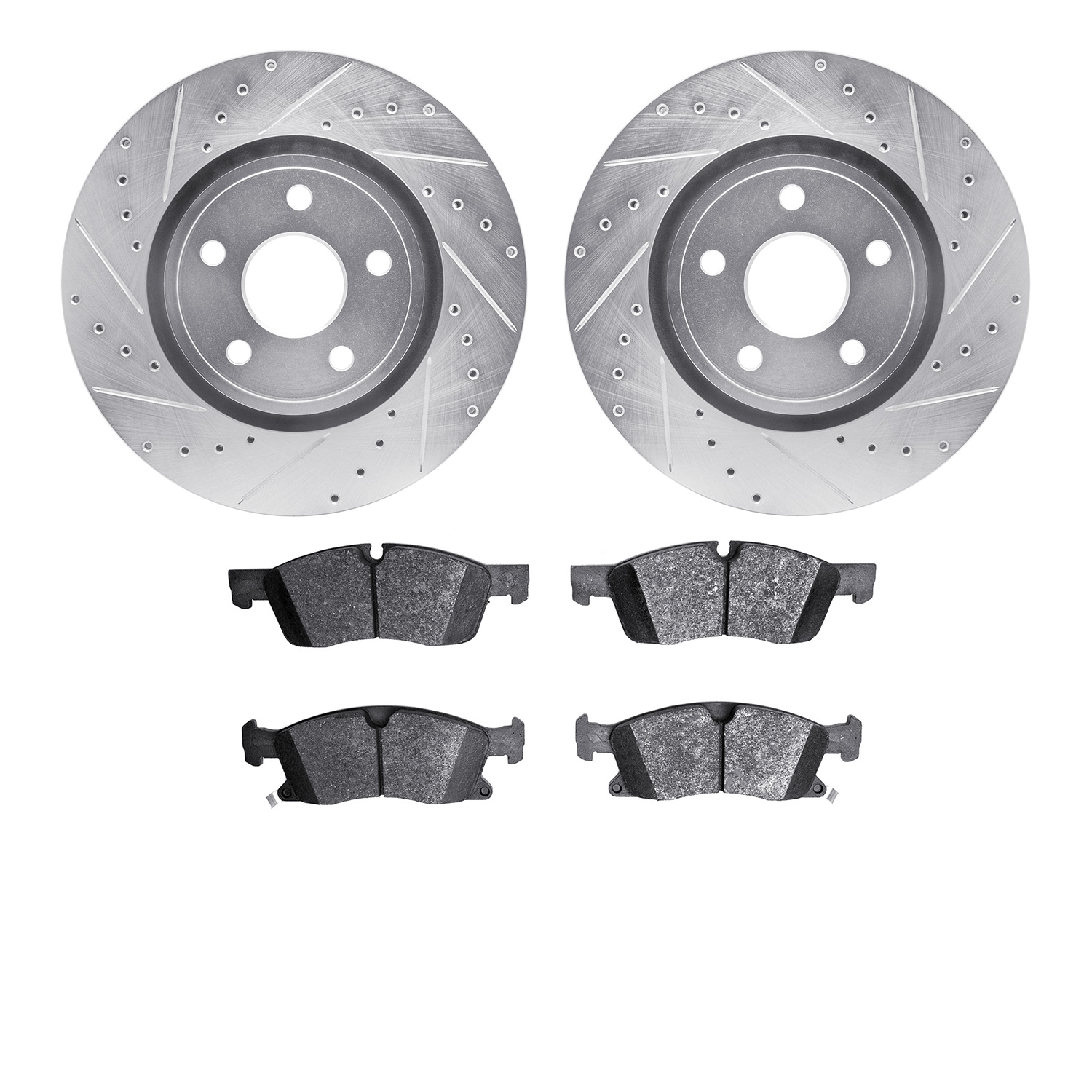 7402-42008 Drilled/Slotted Brake Rotors with Ultimate-Duty Brake Pads Kit [Silver], Fits Select Mopar, Position: Front