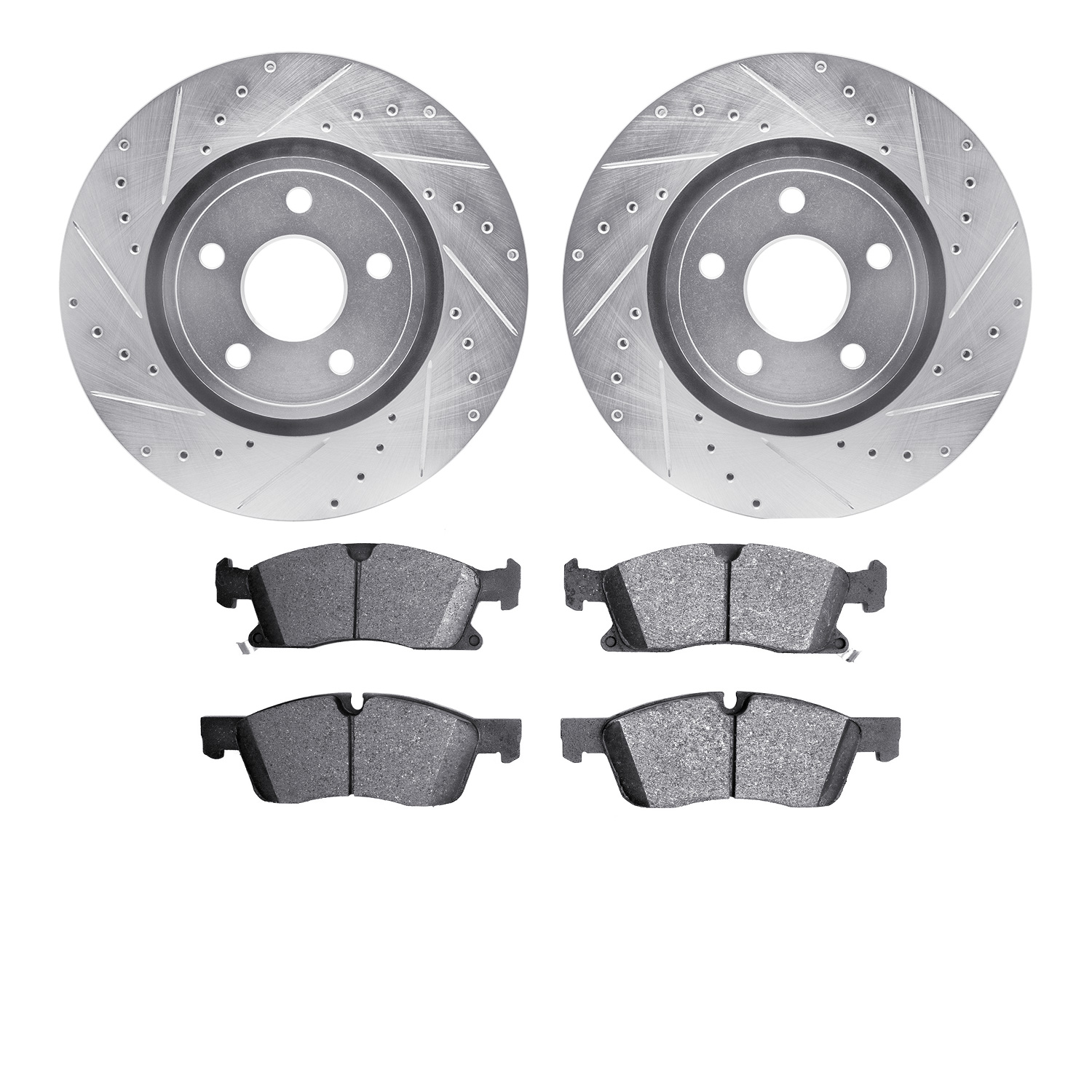 7402-42009 Drilled/Slotted Brake Rotors with Ultimate-Duty Brake Pads Kit [Silver], Fits Select Mopar, Position: Front