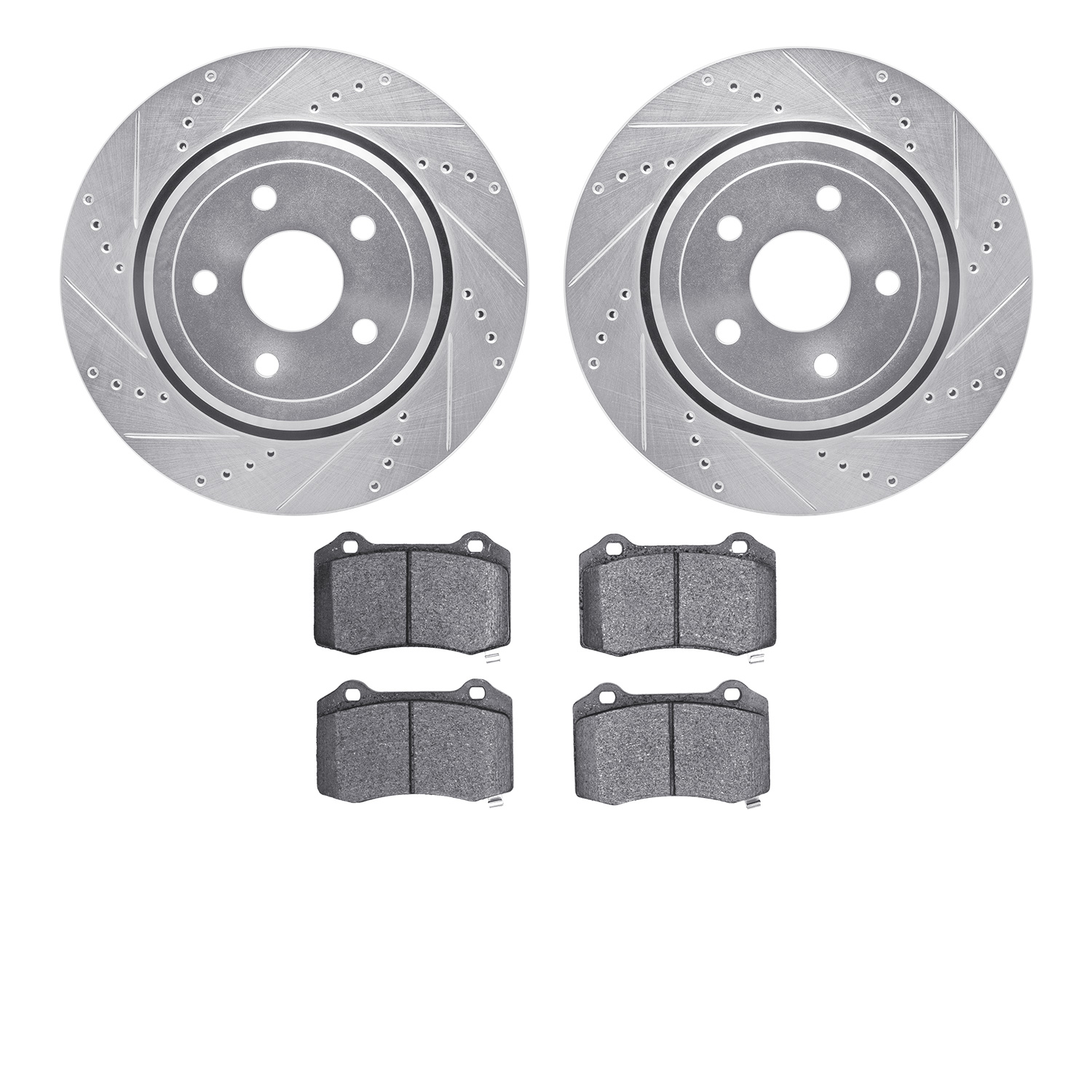 7402-42010 Drilled/Slotted Brake Rotors with Ultimate-Duty Brake Pads Kit [Silver], Fits Select Mopar, Position: Rear