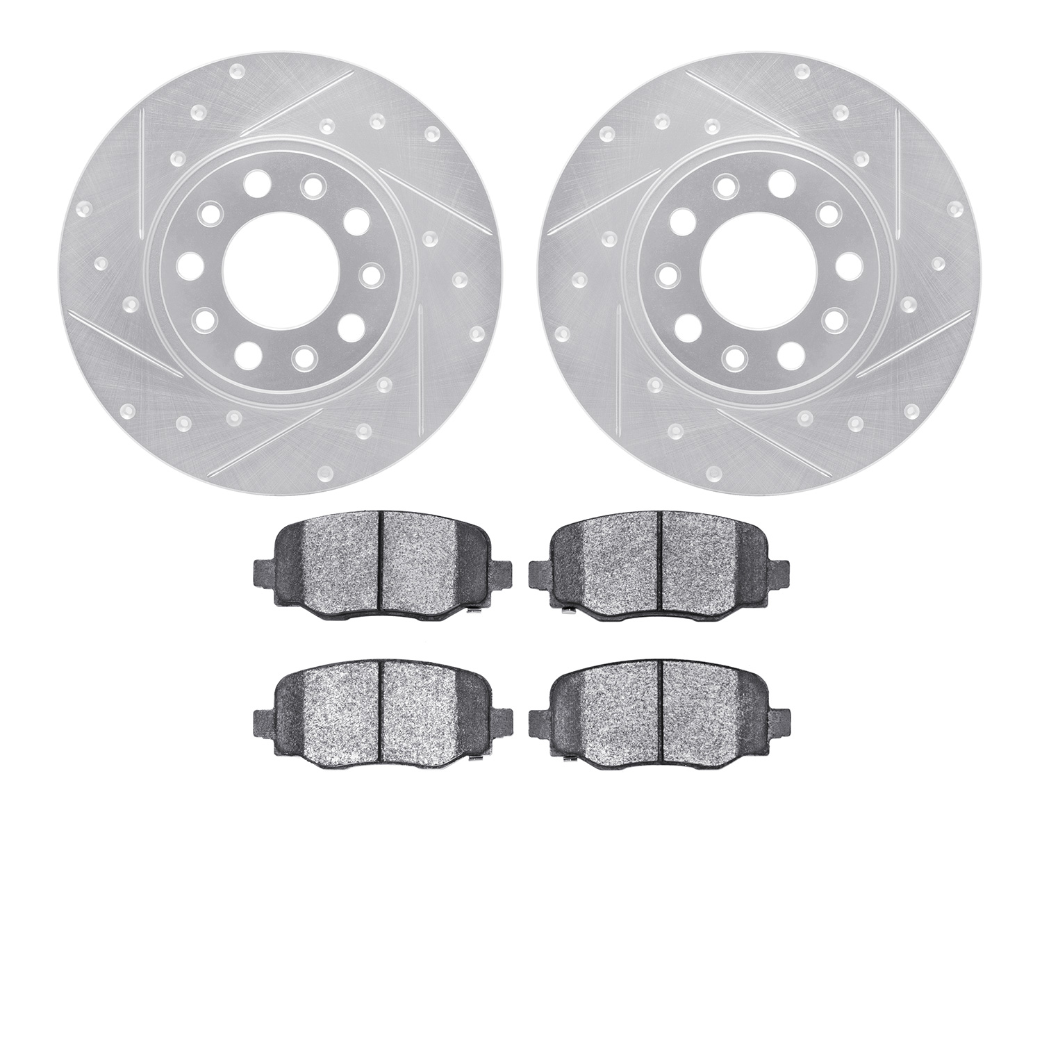 7402-42013 Drilled/Slotted Brake Rotors with Ultimate-Duty Brake Pads Kit [Silver], Fits Select Mopar, Position: Rear