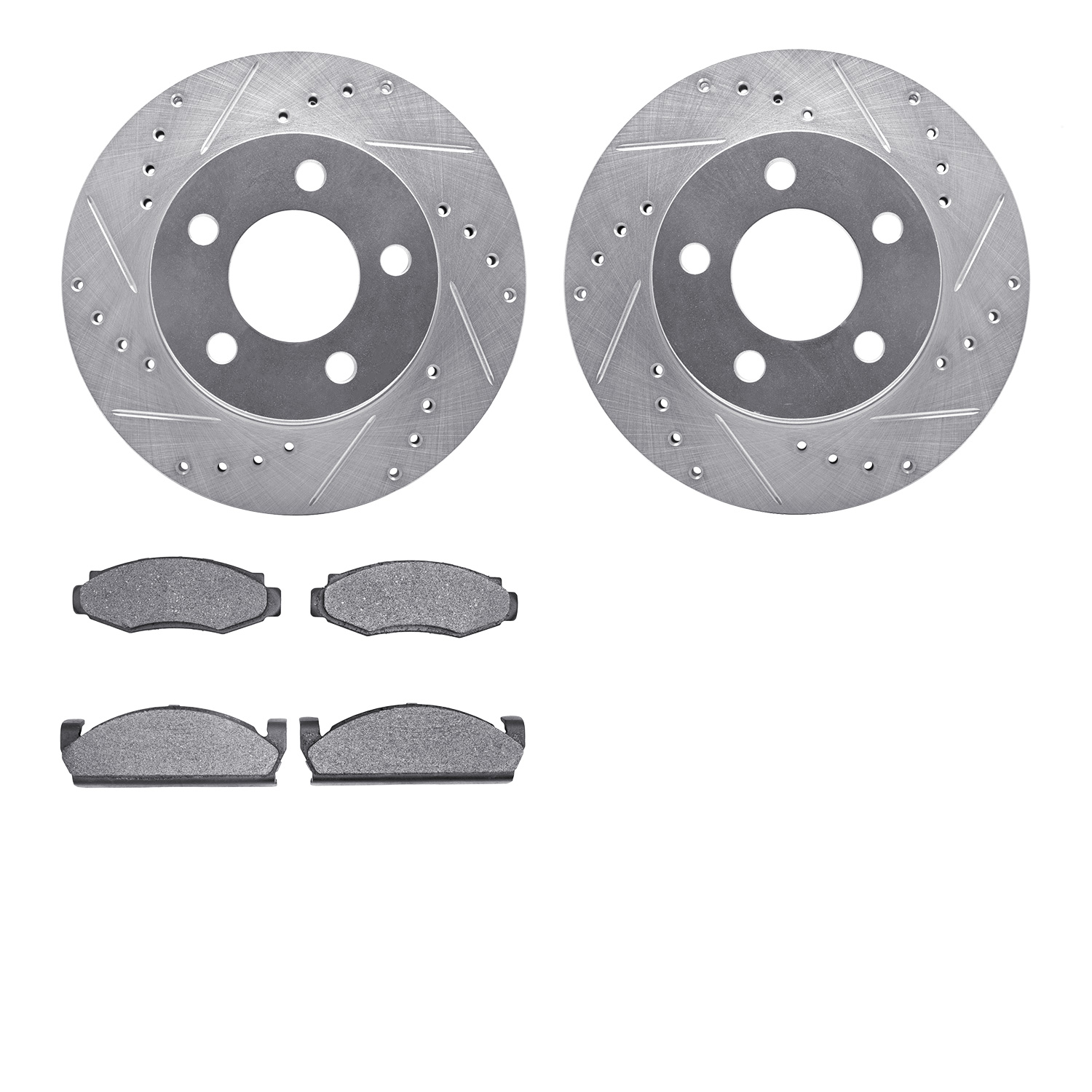 7402-42016 Drilled/Slotted Brake Rotors with Ultimate-Duty Brake Pads Kit [Silver], 1980-1981 GM, Position: Front