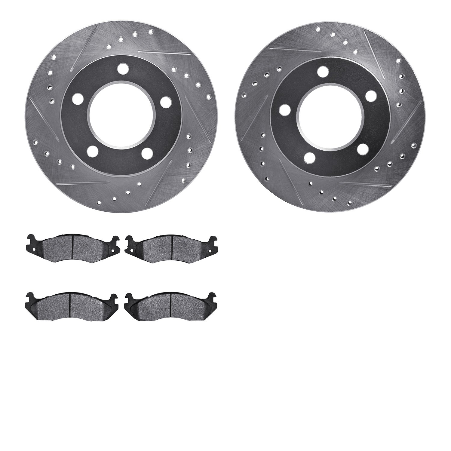 7402-42022 Drilled/Slotted Brake Rotors with Ultimate-Duty Brake Pads Kit [Silver], 1982-1986 Mopar, Position: Front