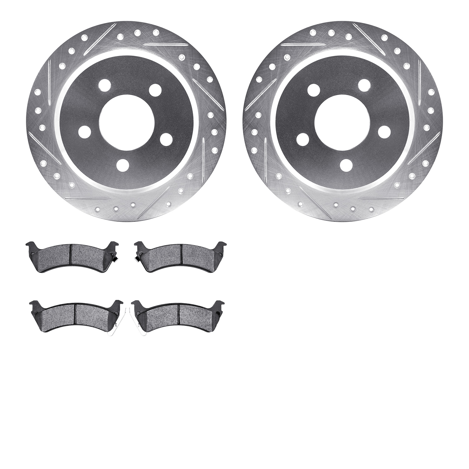 7402-42029 Drilled/Slotted Brake Rotors with Ultimate-Duty Brake Pads Kit [Silver], 1993-1998 Mopar, Position: Rear