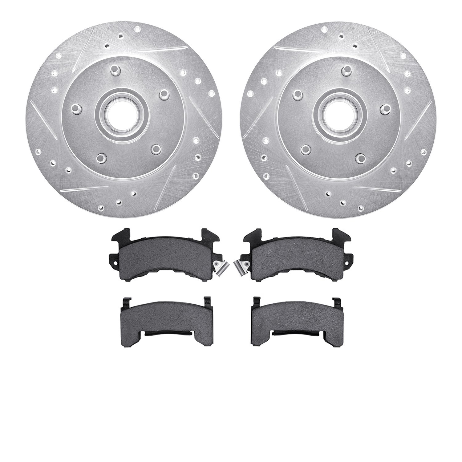 7402-47004 Drilled/Slotted Brake Rotors with Ultimate-Duty Brake Pads Kit [Silver], 1978-1978 GM, Position: Front
