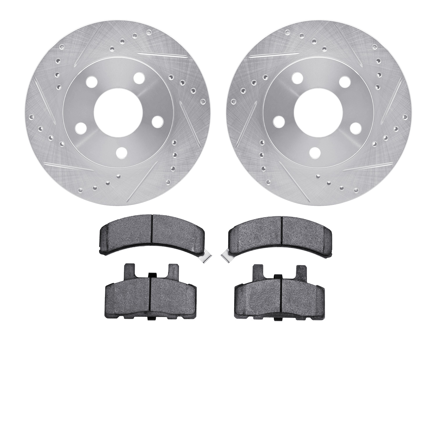 7402-47007 Drilled/Slotted Brake Rotors with Ultimate-Duty Brake Pads Kit [Silver], 1990-1993 GM, Position: Front