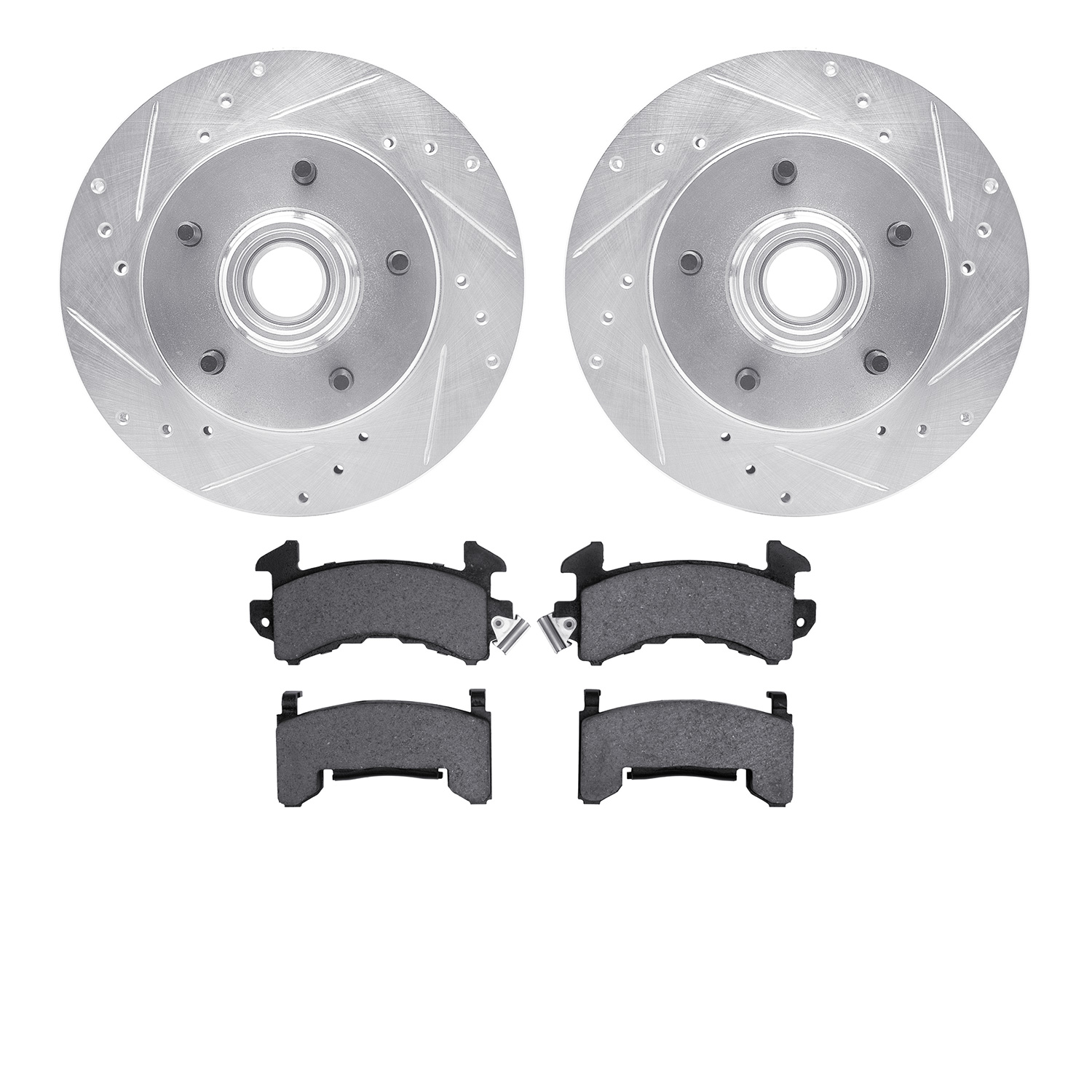 7402-47011 Drilled/Slotted Brake Rotors with Ultimate-Duty Brake Pads Kit [Silver], 1982-1995 GM, Position: Front