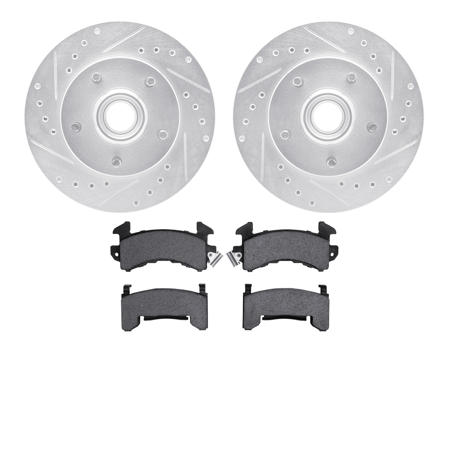 7402-48010 Drilled/Slotted Brake Rotors with Ultimate-Duty Brake Pads Kit [Silver], 1991-2003 GM, Position: Front