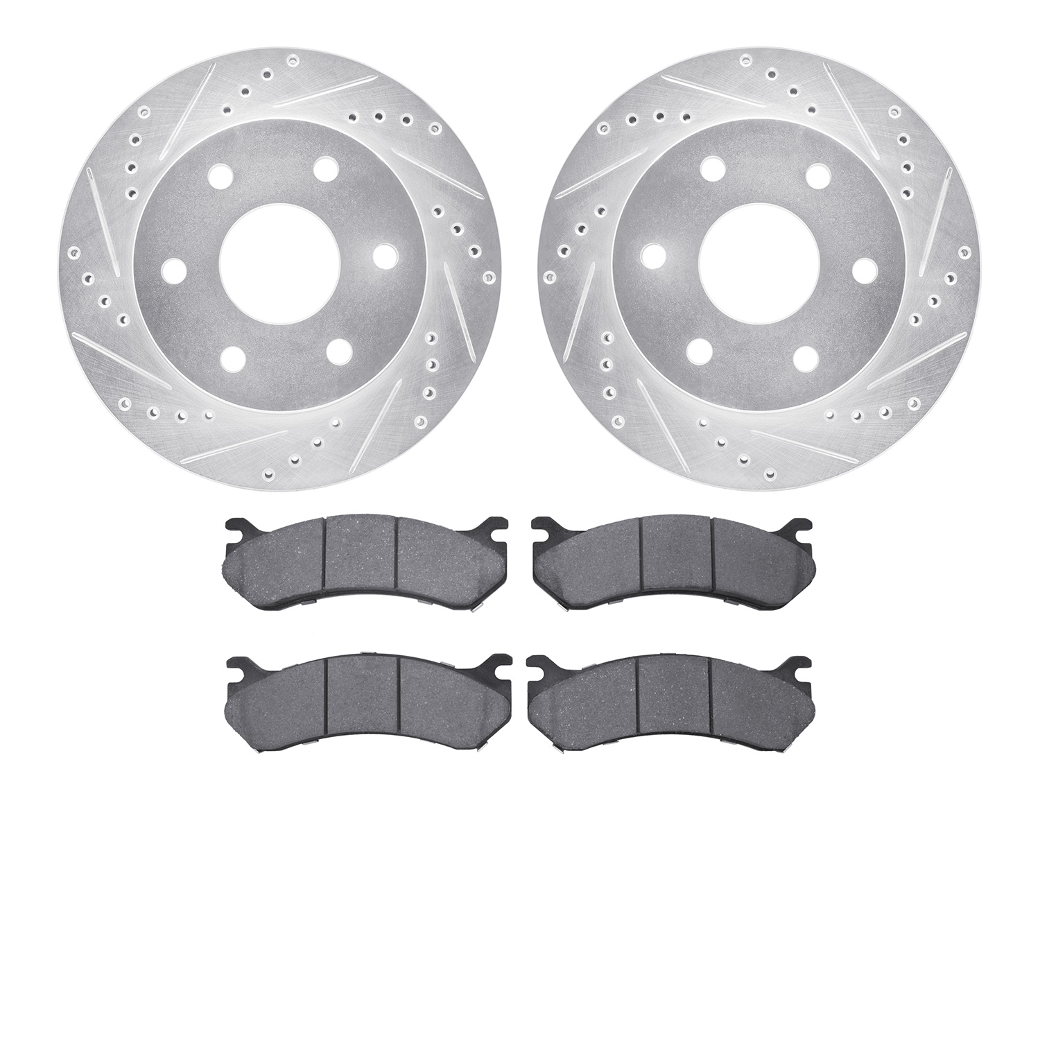 7402-48022 Drilled/Slotted Brake Rotors with Ultimate-Duty Brake Pads Kit [Silver], 1999-2008 GM, Position: Front