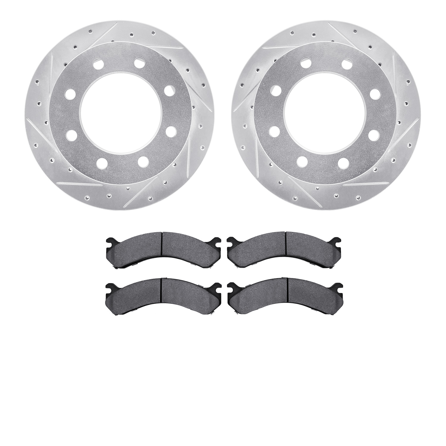7402-48029 Drilled/Slotted Brake Rotors with Ultimate-Duty Brake Pads Kit [Silver], 2001-2010 GM, Position: Rear