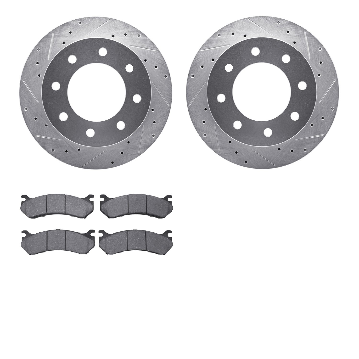 7402-48031 Drilled/Slotted Brake Rotors with Ultimate-Duty Brake Pads Kit [Silver], 2003-2005 GM, Position: Rear