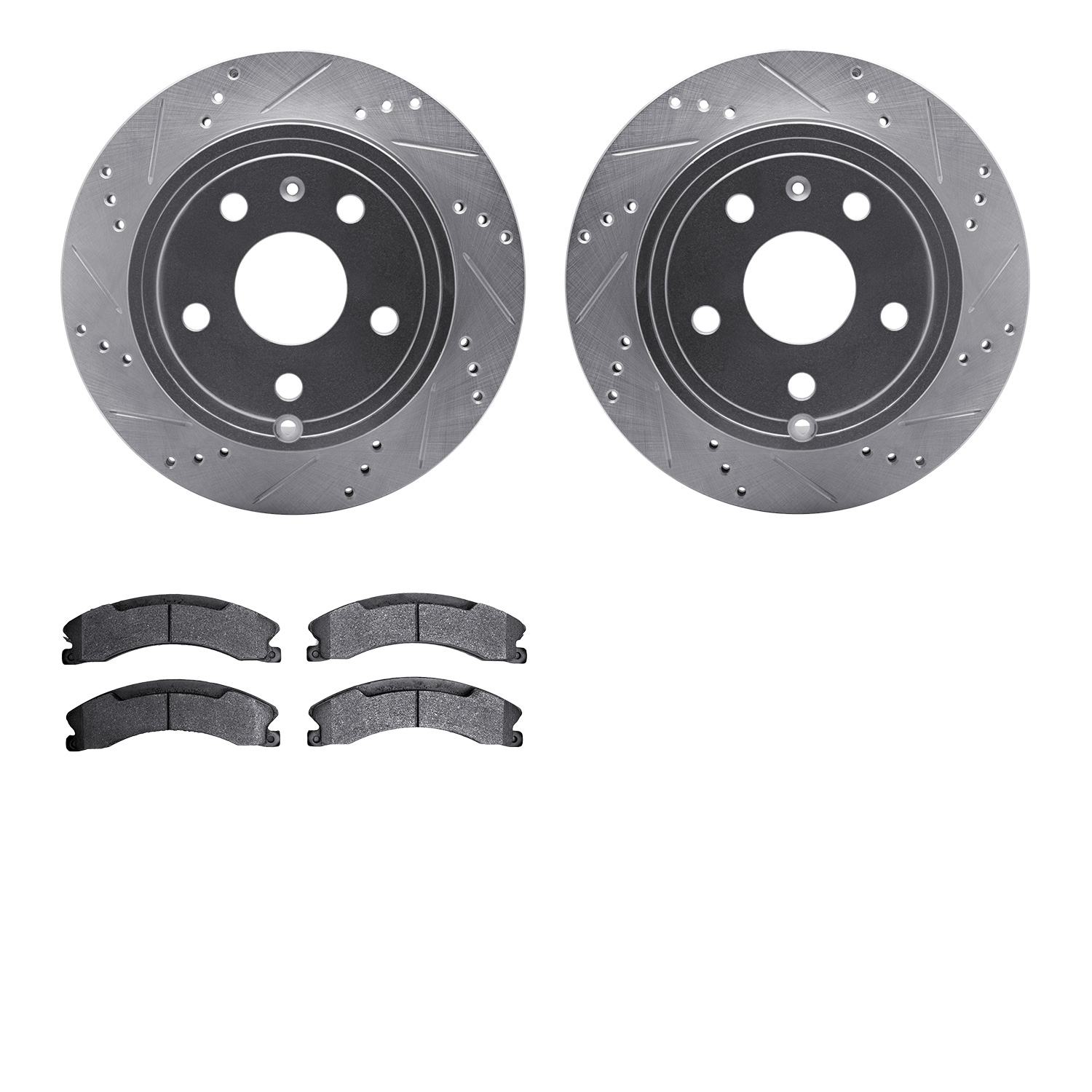 7402-48040 Drilled/Slotted Brake Rotors with Ultimate-Duty Brake Pads Kit [Silver], 2009-2020 GM, Position: Rear