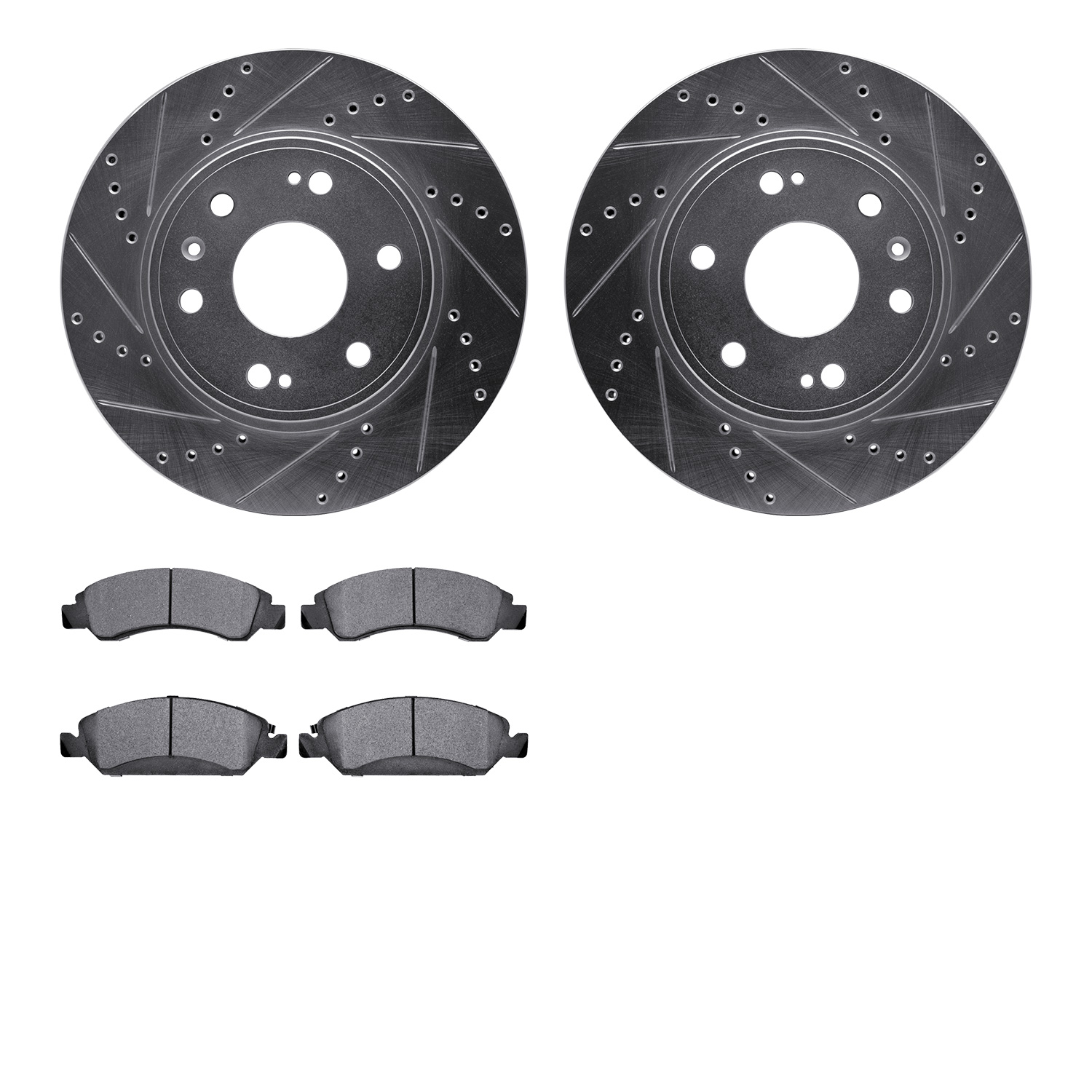 7402-48049 Drilled/Slotted Brake Rotors with Ultimate-Duty Brake Pads Kit [Silver], 2009-2020 GM, Position: Front