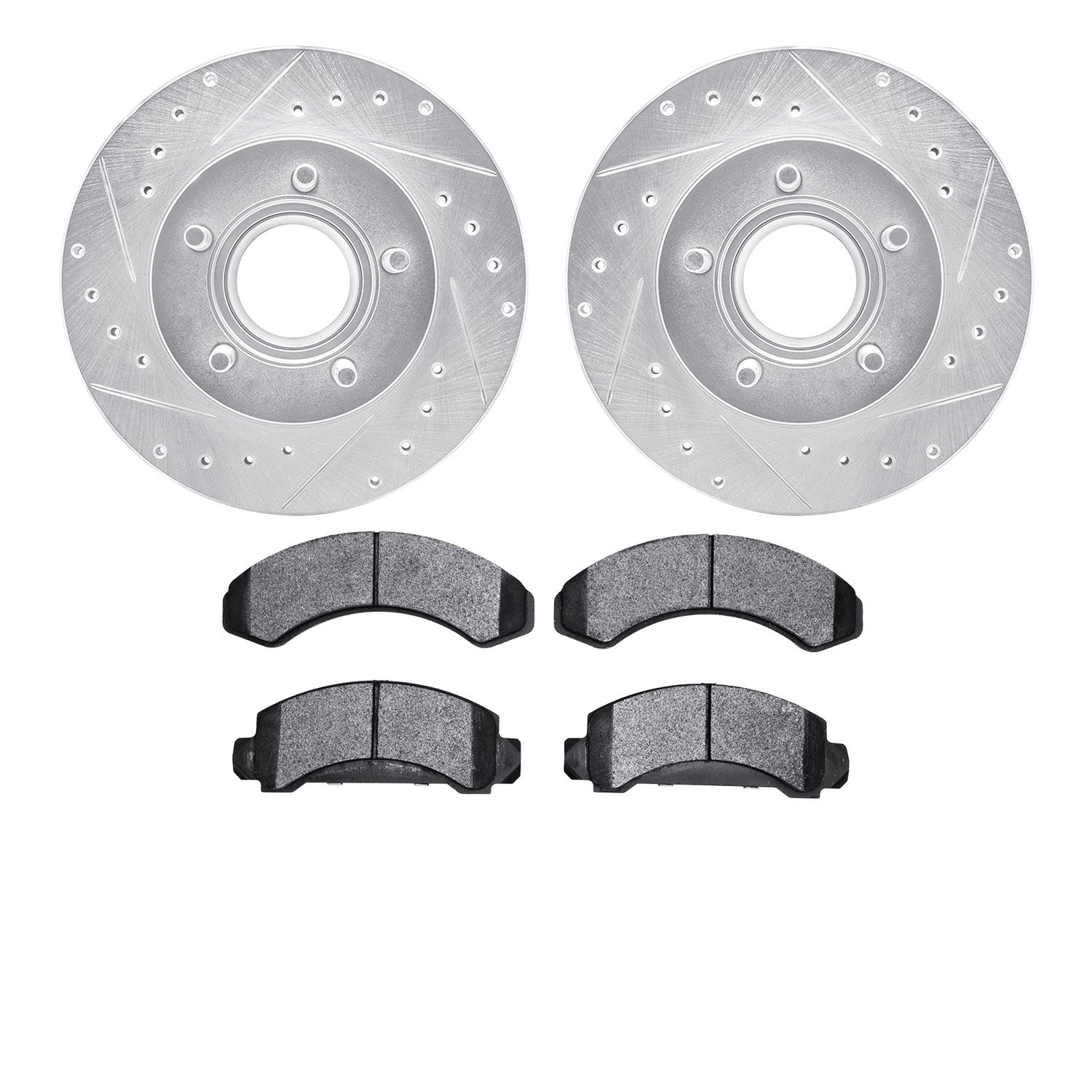 7402-54016 Drilled/Slotted Brake Rotors with Ultimate-Duty Brake Pads Kit [Silver], 1990-1994 Ford/Lincoln/Mercury/Mazda, Positi
