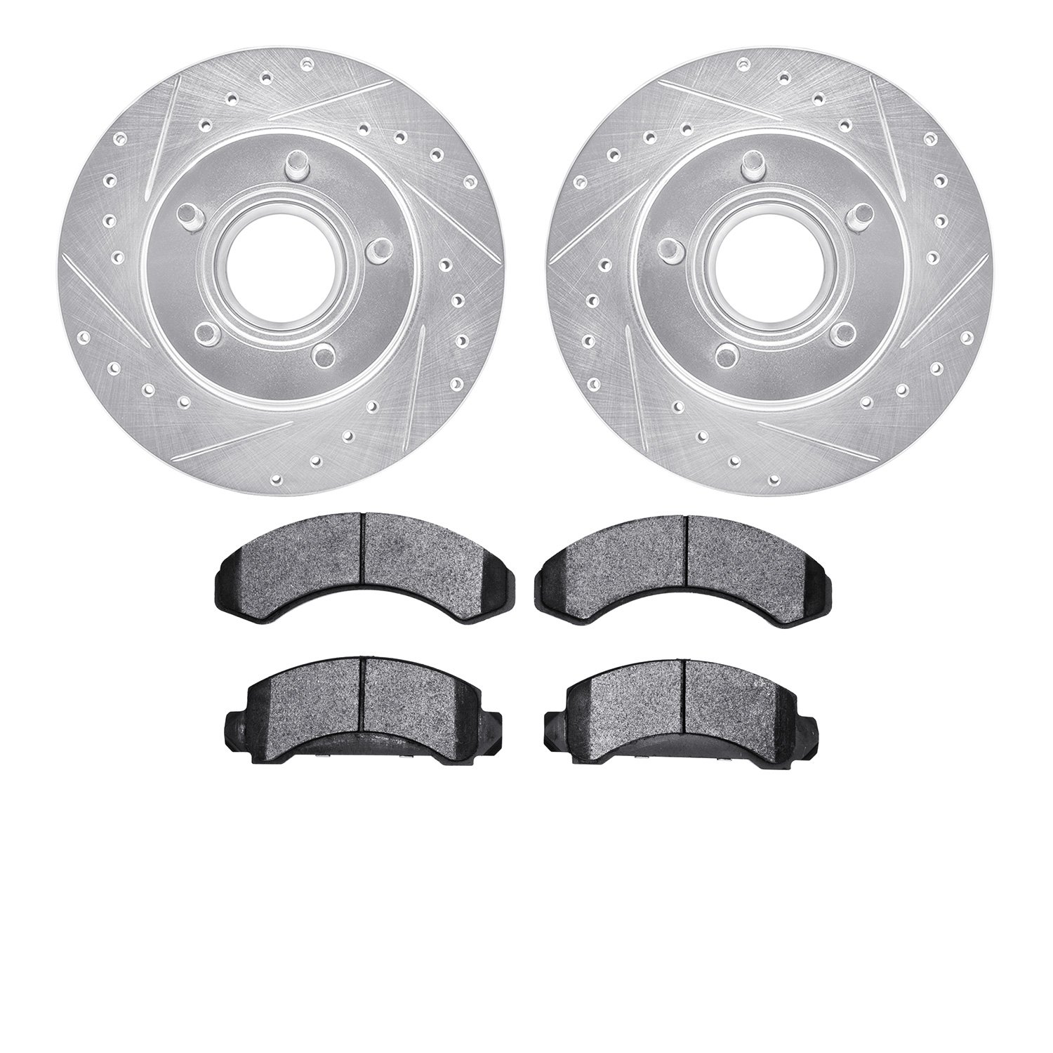 7402-54020 Drilled/Slotted Brake Rotors with Ultimate-Duty Brake Pads Kit [Silver], 1993-1994 Ford/Lincoln/Mercury/Mazda, Positi
