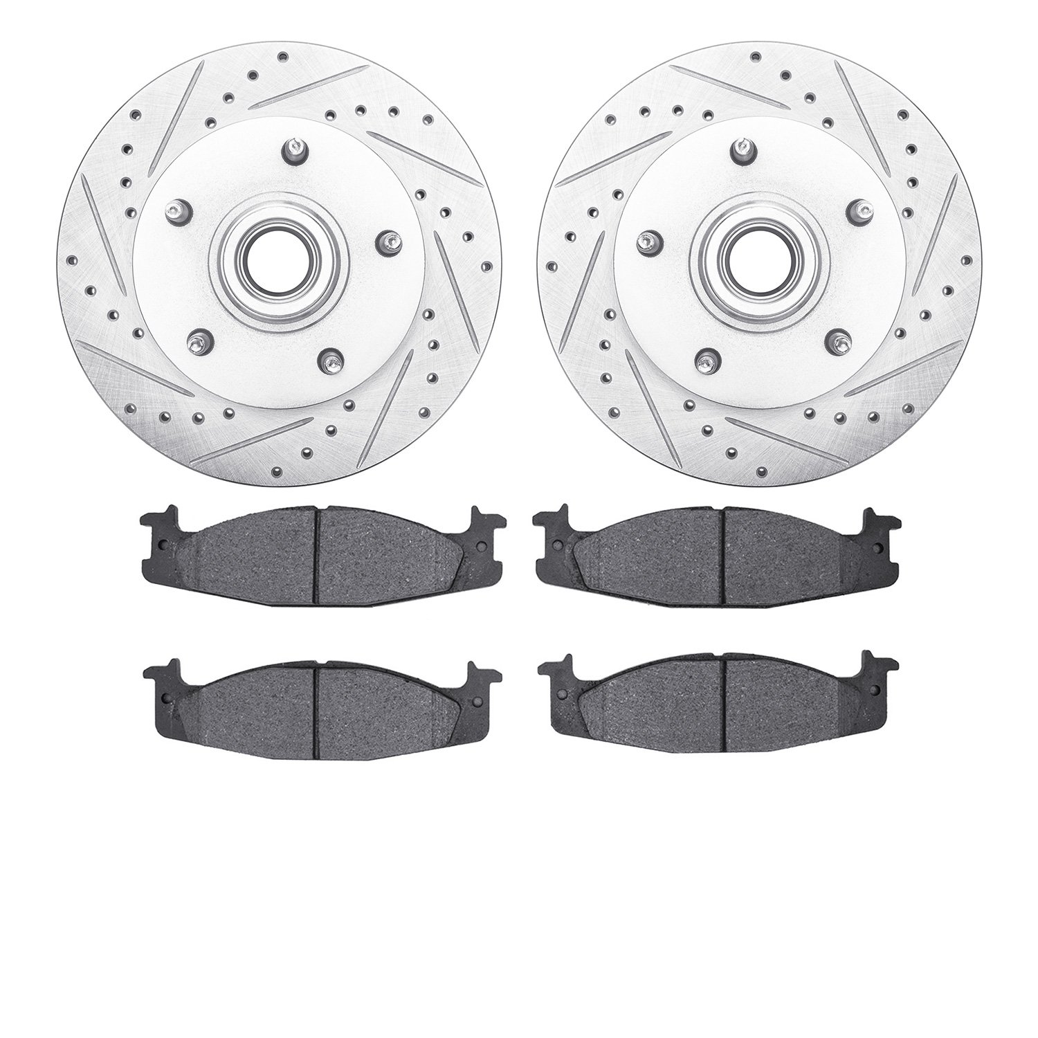 7402-54022 Drilled/Slotted Brake Rotors with Ultimate-Duty Brake Pads Kit [Silver], 1994-2001 Ford/Lincoln/Mercury/Mazda, Positi