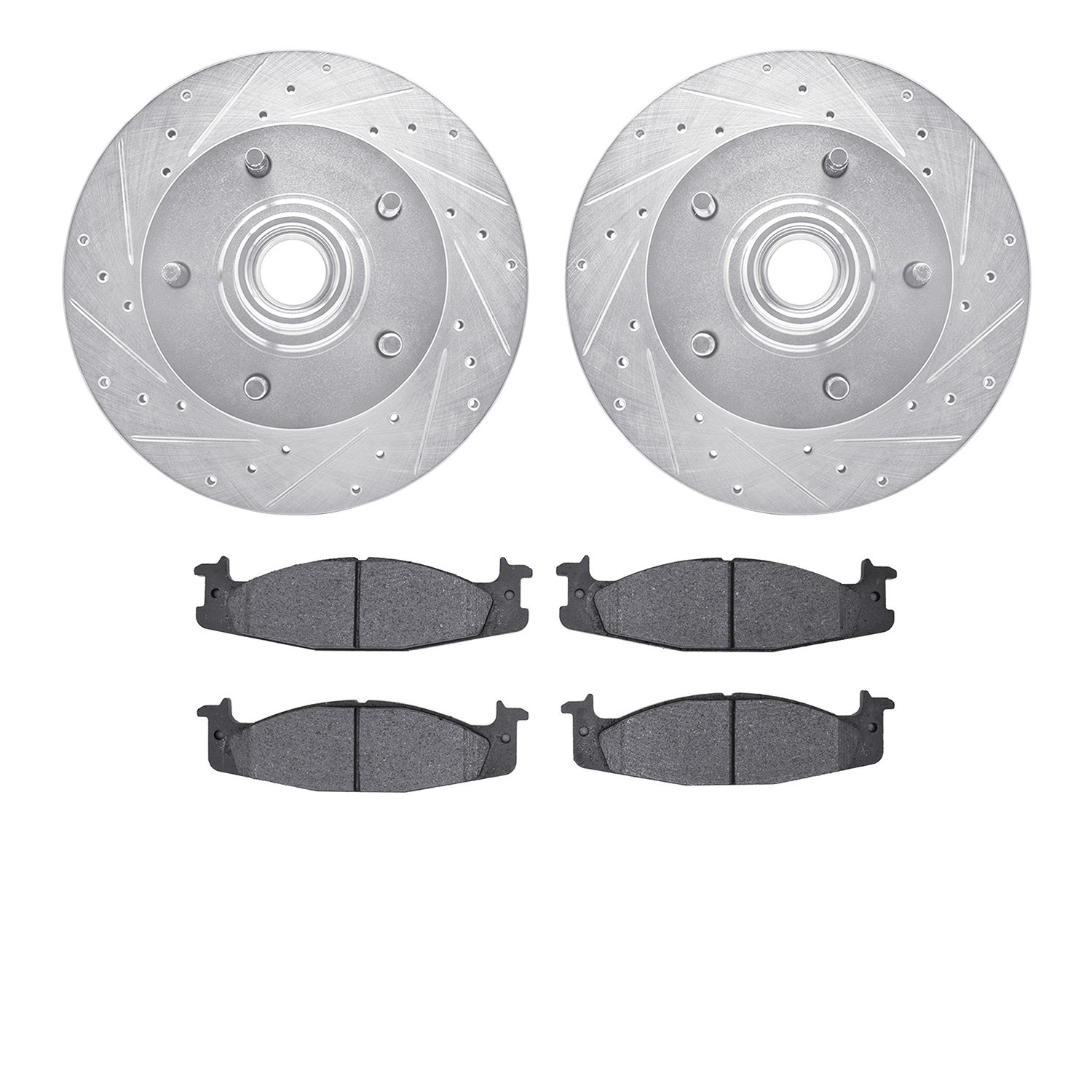 7402-54023 Drilled/Slotted Brake Rotors with Ultimate-Duty Brake Pads Kit [Silver], 1994-2003 Ford/Lincoln/Mercury/Mazda, Positi
