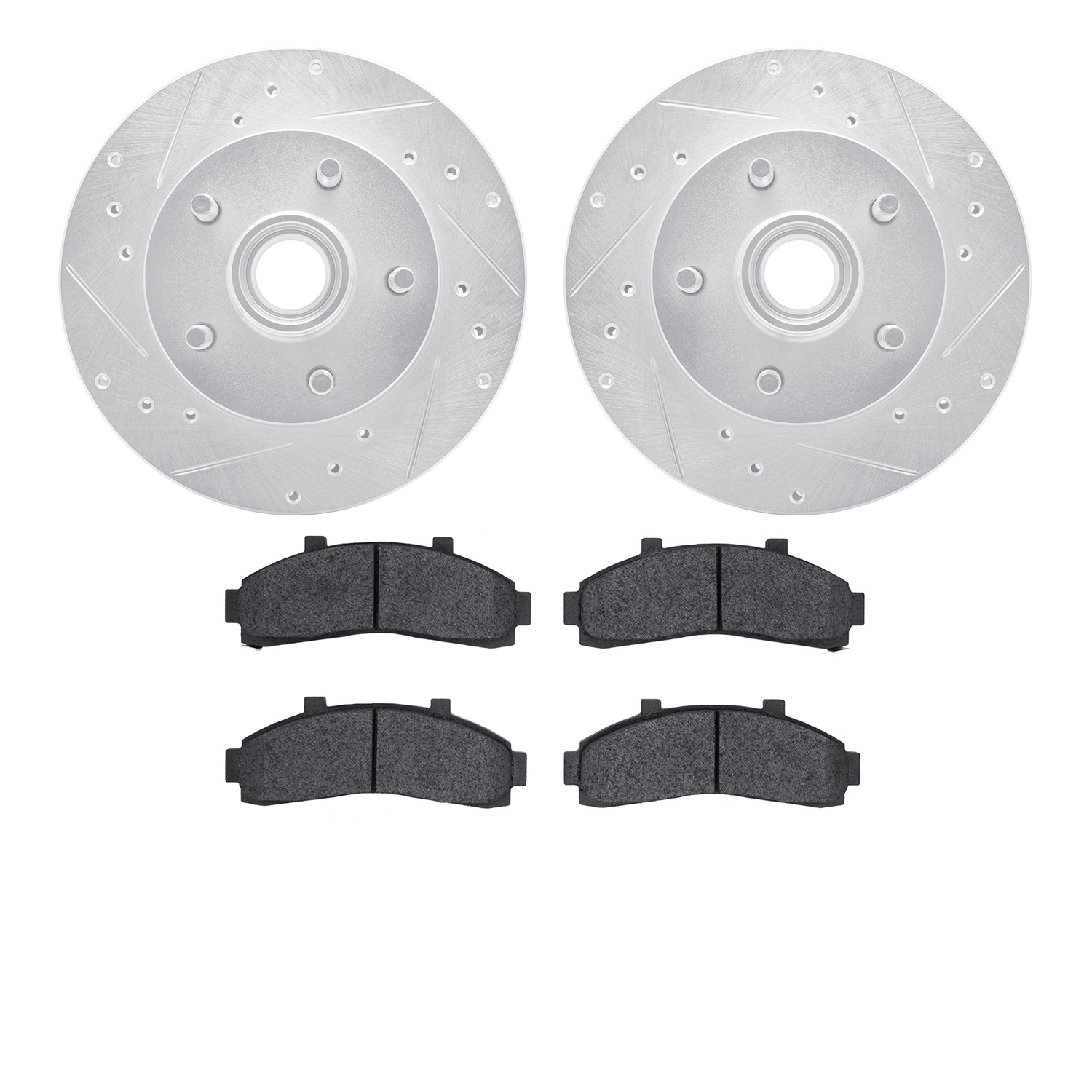 7402-54026 Drilled/Slotted Brake Rotors with Ultimate-Duty Brake Pads Kit [Silver], 1995-1997 Ford/Lincoln/Mercury/Mazda, Positi